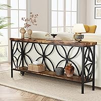 Tribesigns 70.9" Narrow Industrial Sofa Table Behind Couch - Rustic Brown Console with Storage Shelf for Entryway, Living Room