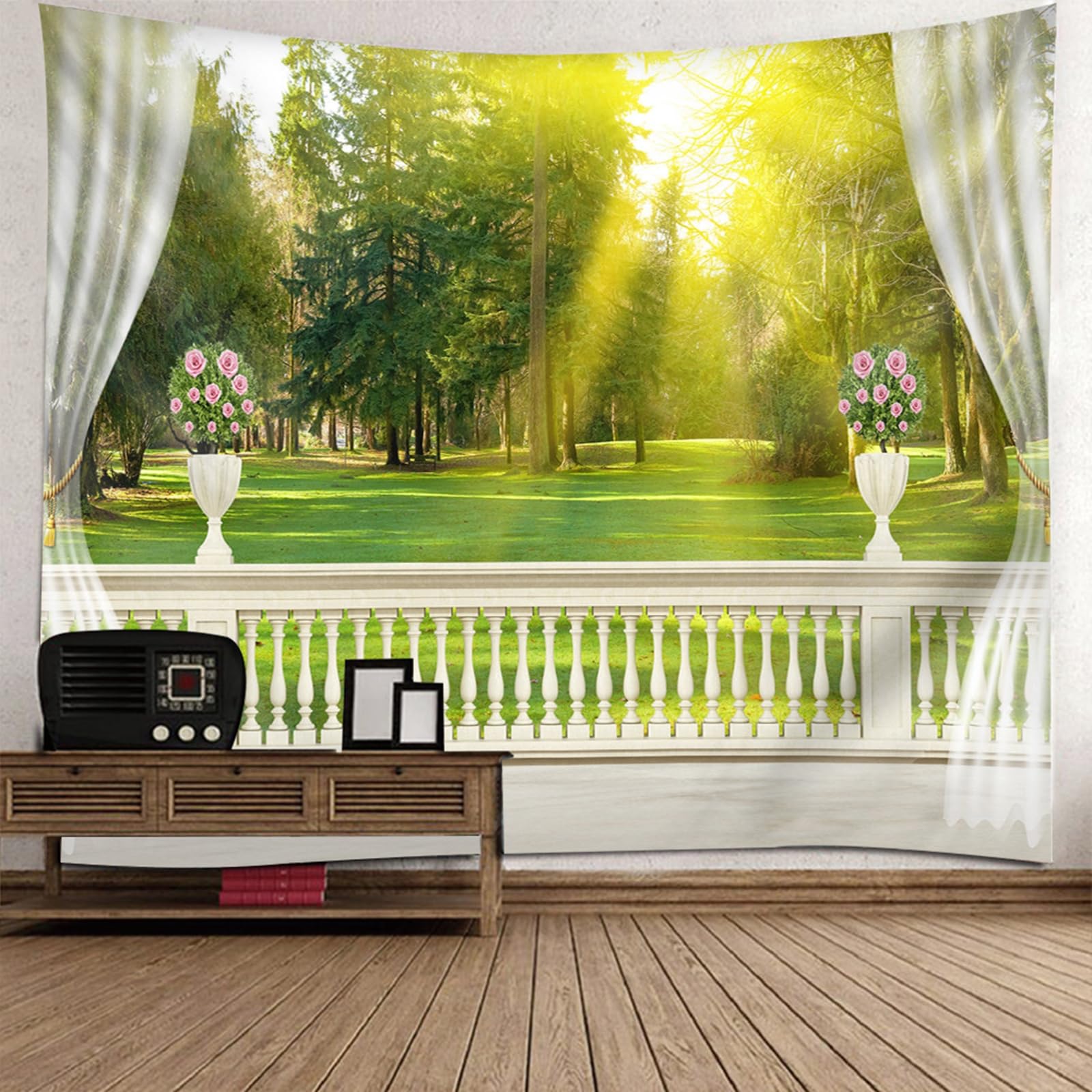 Tapisserie murale vue du balcon 130x150cm paysage moderne pour deco de chambre