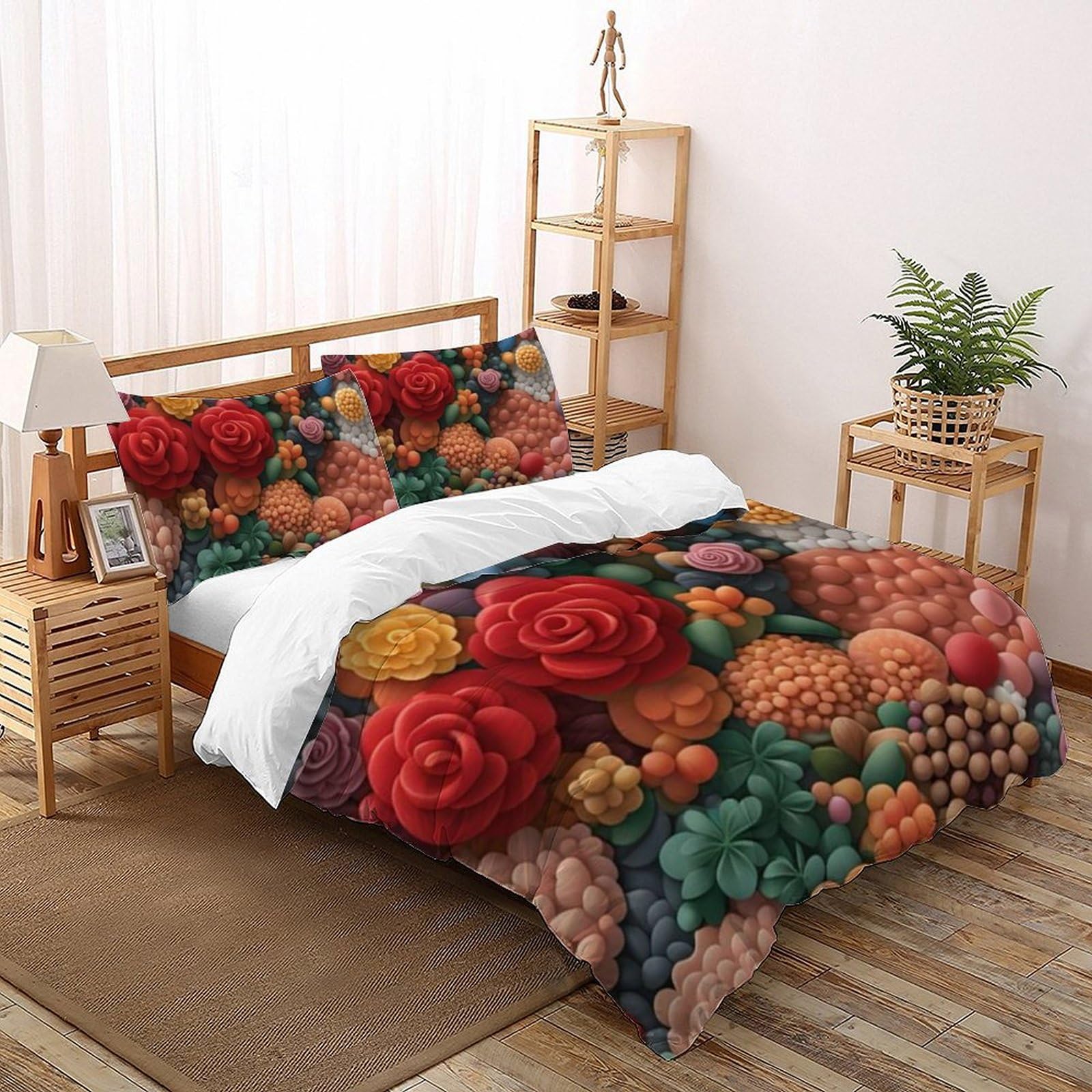 Taies d'oreiller et housse de couette fleurs 3D grand lit ado pour un sommeil doux et coloré