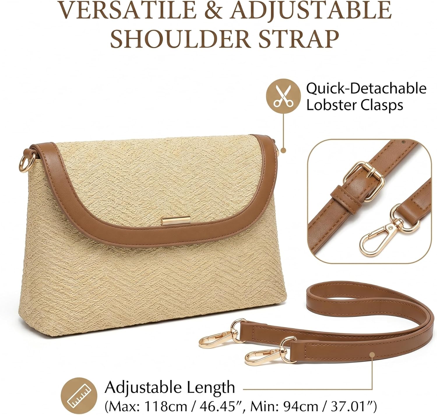 CHUNLI Straw Purse for Women, Woven Beach Crossbody Bag with Adjustable Strap, Summer Boho Resort Vacation Shoulder Handbag