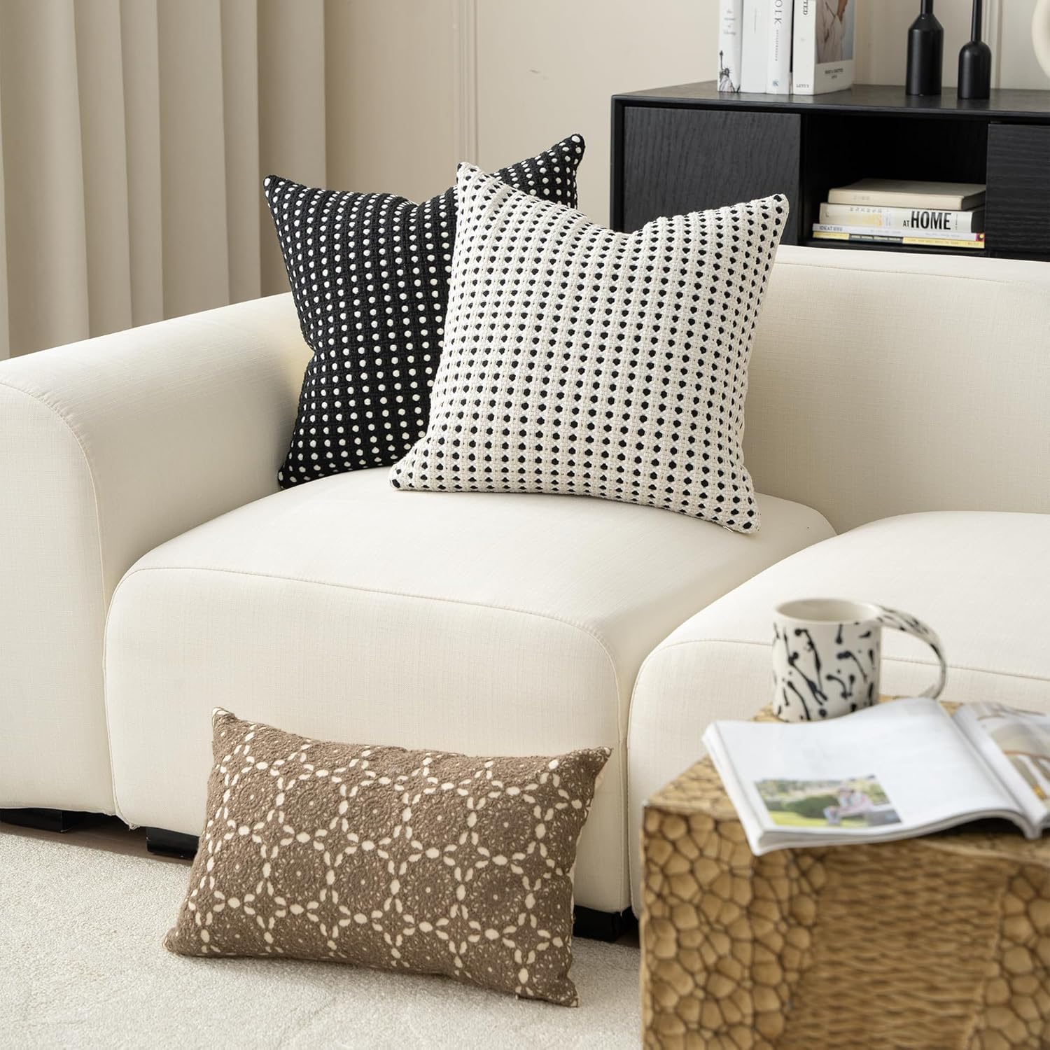 MOCOFO Black and White Throw Pillow Cover-Cotton Woven Pillowcase(18x18) (Black) - Image 5