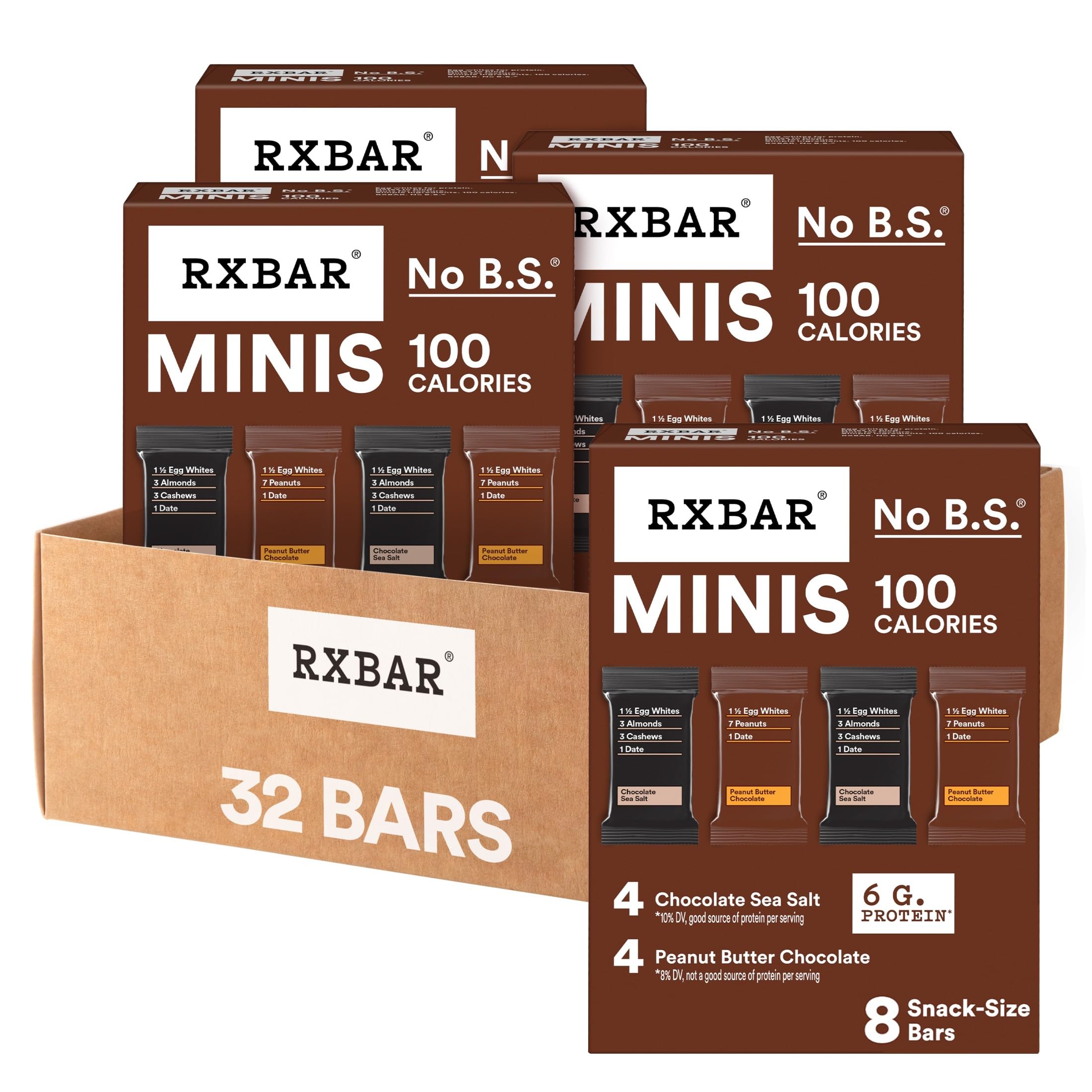 RXBAR Minis Barra de proteínas de 6 g de proteína sin gluten, paquete variado (4 cajas, 32 barras)