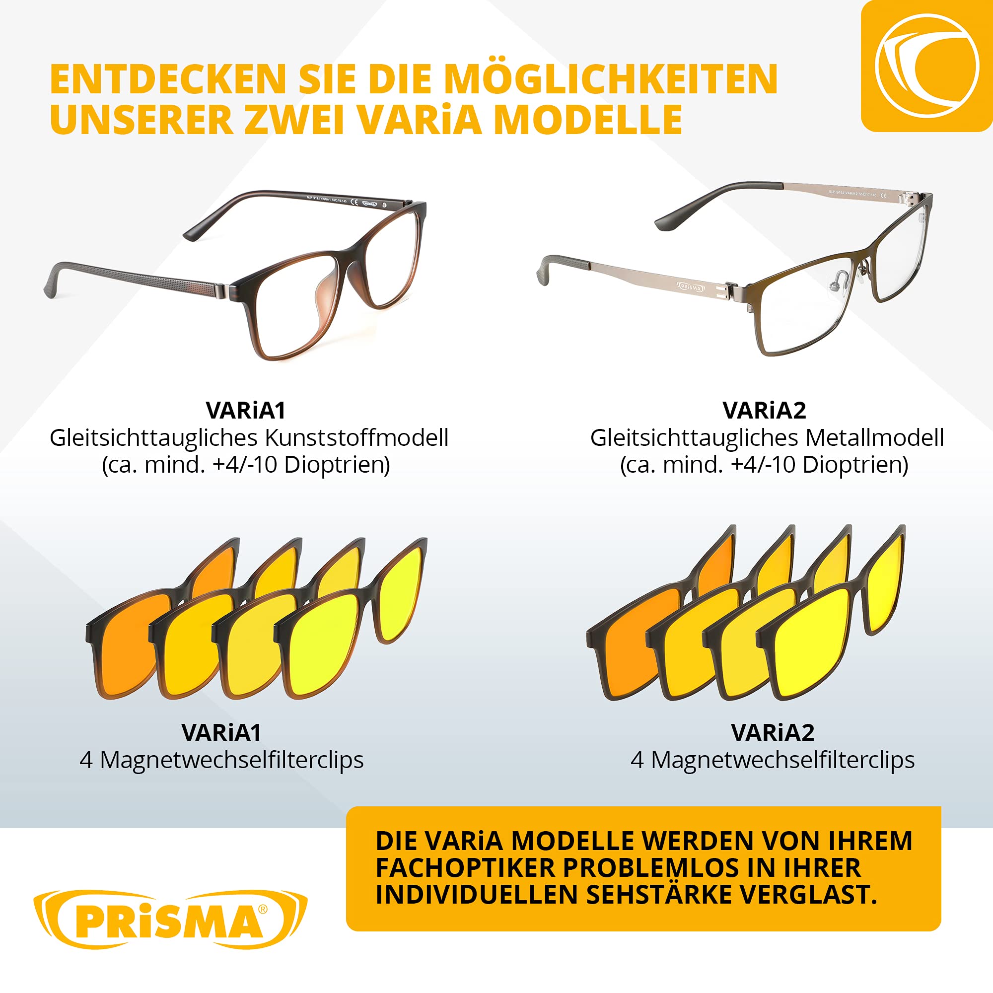 PRiSMA VARiA 2 - okulary z filtrem przednim magnetycznym światłem niebieskim EASY90 - do gier i TV - bluelightprotect - VA2702