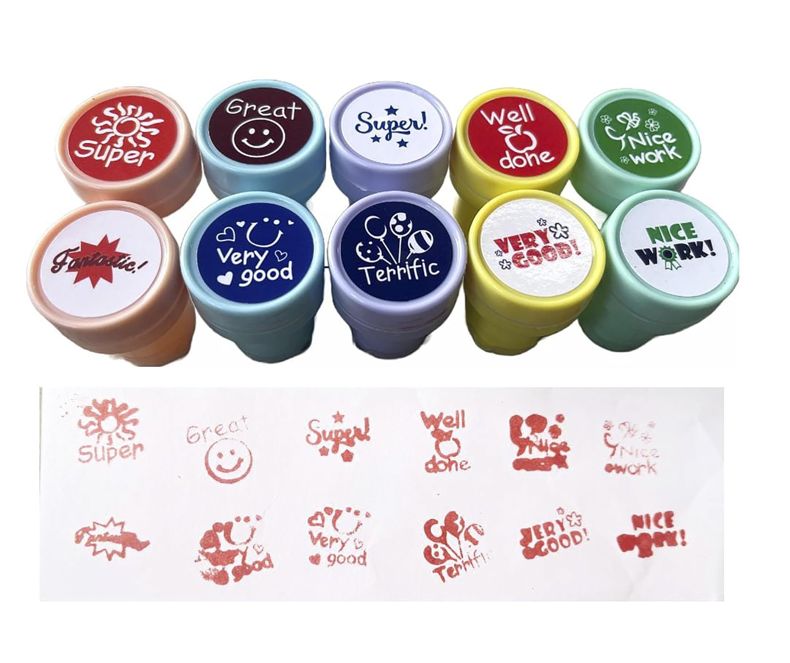 10 Piece Stamps for Kids Emoji and Motivation Reward Art Teachers Students Birthday Gift Craft Scrapbooking(Motivation Design 1)