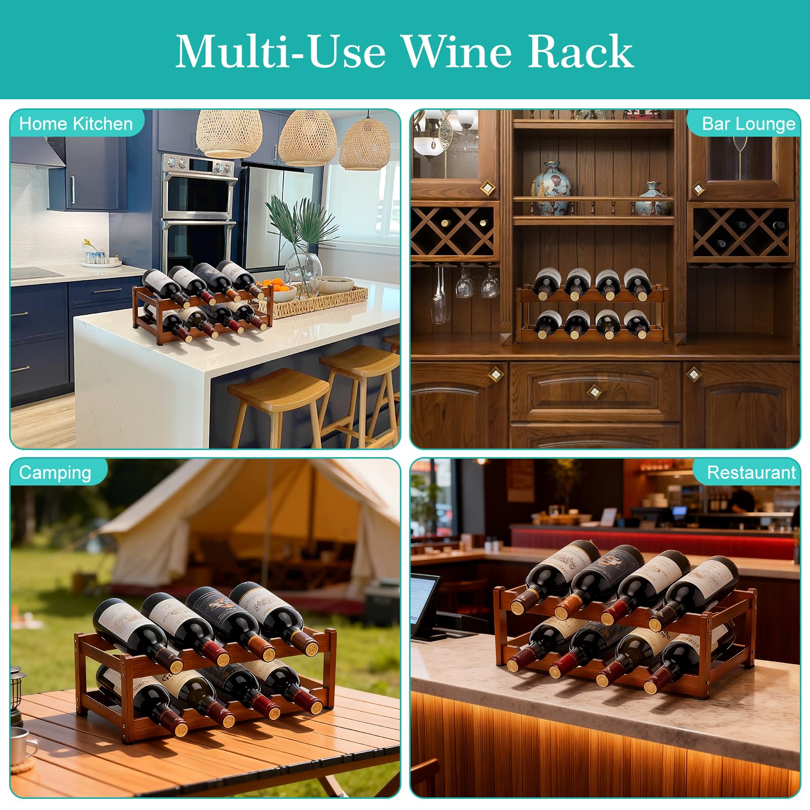 Fentar Botellero Vino para 8 Botellas, Botellero Apilable de 2 Niveles, Botelleros Madera Estable, Botelleros Madera Estrechos para Cocina Bar Cellar (43 x 23,5 x 15cm) — view 7