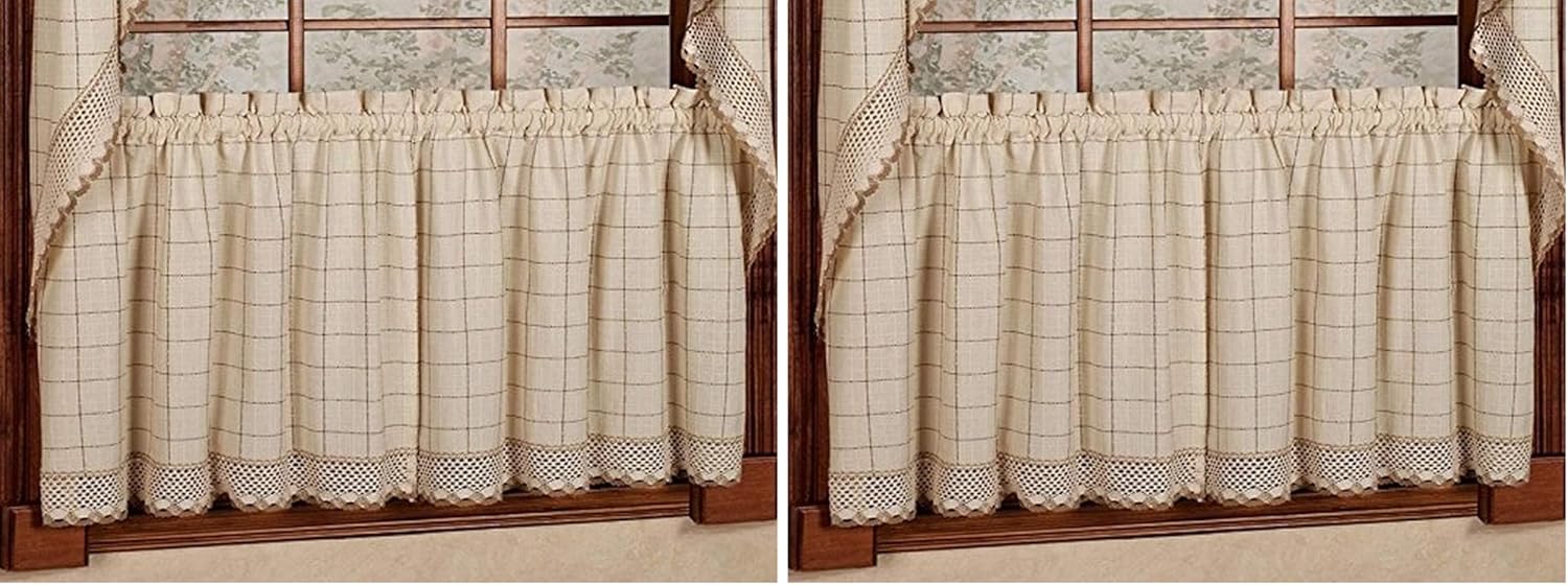 Sweet Home Collection Adirondack Cotton Kitchen Window Curtains Pair, 24" Tier, Toast (Pack of 2)