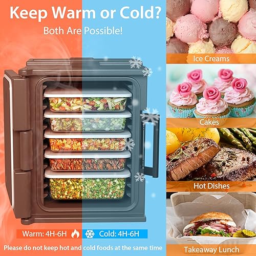 Miniatura 4 de COSTWAY Transportador de bandejas de alimentos aislado, caja caliente de 95 cuartos de galón para 6 sartenes de tamaño completo, diseño apilable,