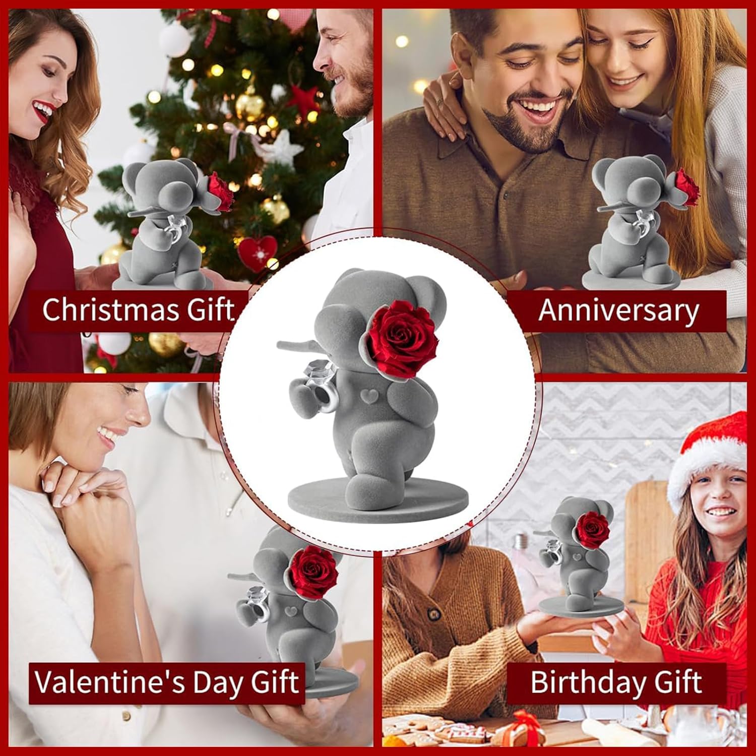JoyFlower Cute Teddy Bear with Preserved Flowers, Eternal Real Red Rose with Promise Ring Gifts with Gift Box for Girlfriend Wife Women Her in Birthday Christmas, Valentine's, Weddings, Anniversary - Image 8