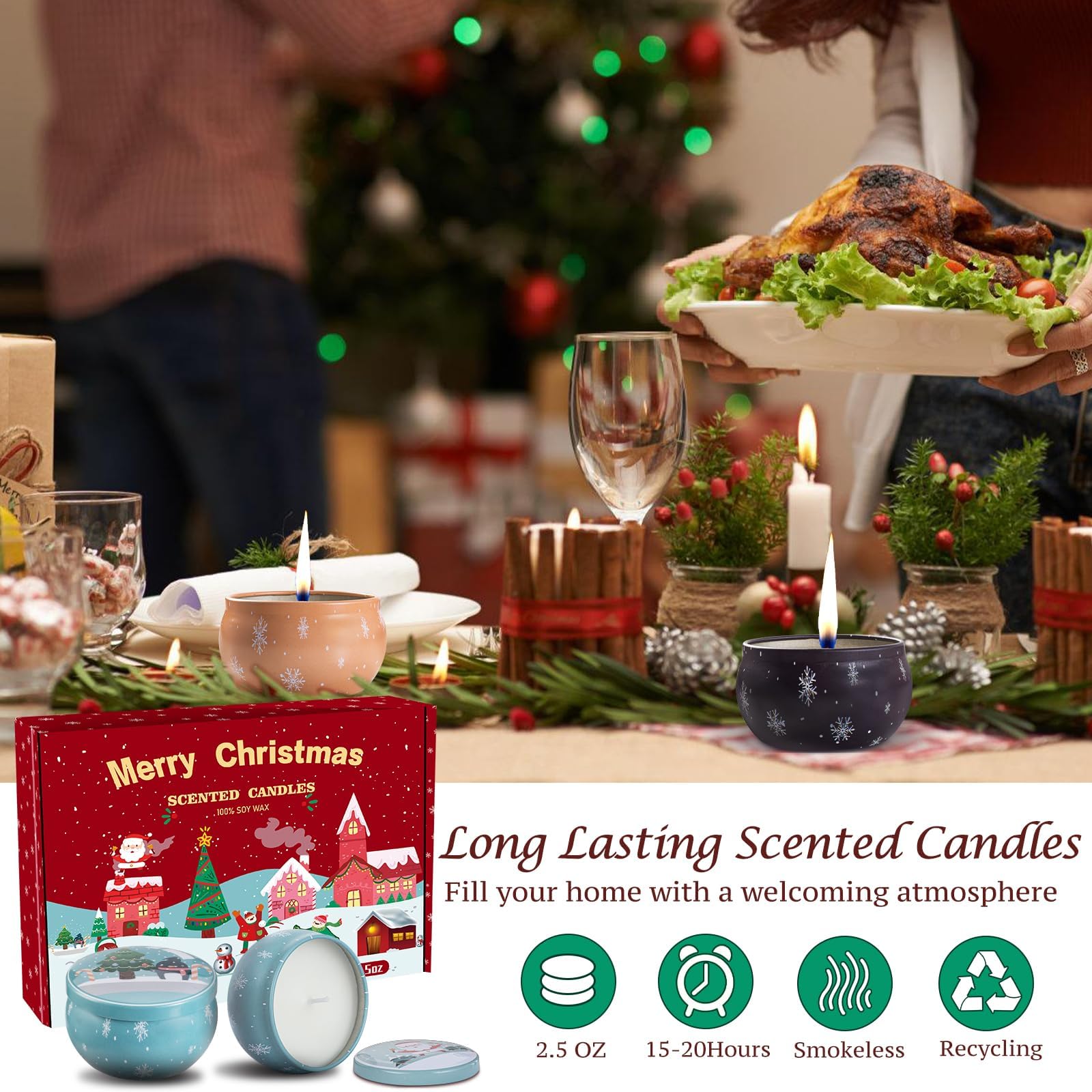 Christmas Scented Candles Gifts Set for Women, 6 Pack 2.5 Oz Candle Set, Natural Soy Wax for Home Scented, Aromatherapy Candles for Birthday, Christmas Gifts for Women