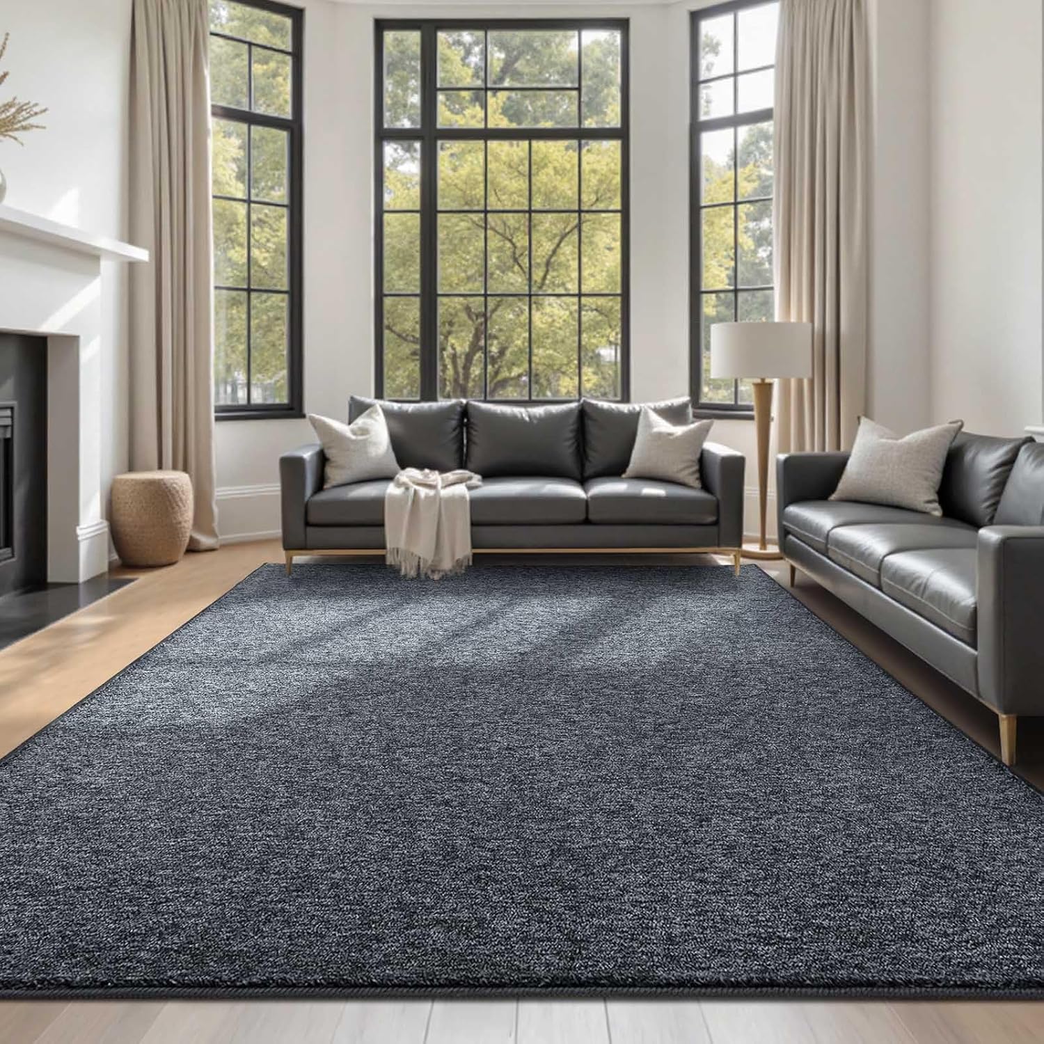 FinRe?c 6x9 Washable Area Rugs for Bedroom Living Room, Low Pile Thin Rug Solid Color, Non-Slip Carpet Indoor for Home Decor (Grey) Grey 6' x 9' (Rectangular)