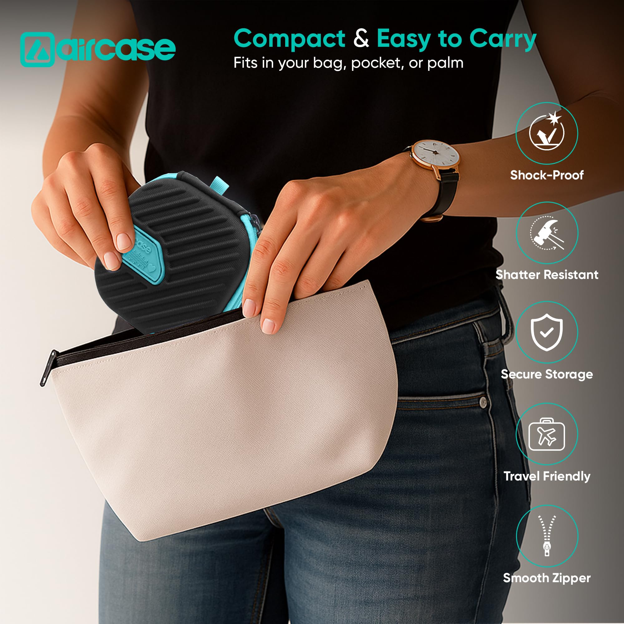 AirCase Earphone Carrying Case Cover with Shockproof EVA Hardshell & Soft Lining| Travel Organizer Pouch with Carabiner, Mesh Pocket, Zipper Closure for Earbuds, USB Drives, SD Cards, Cables (Black) 2