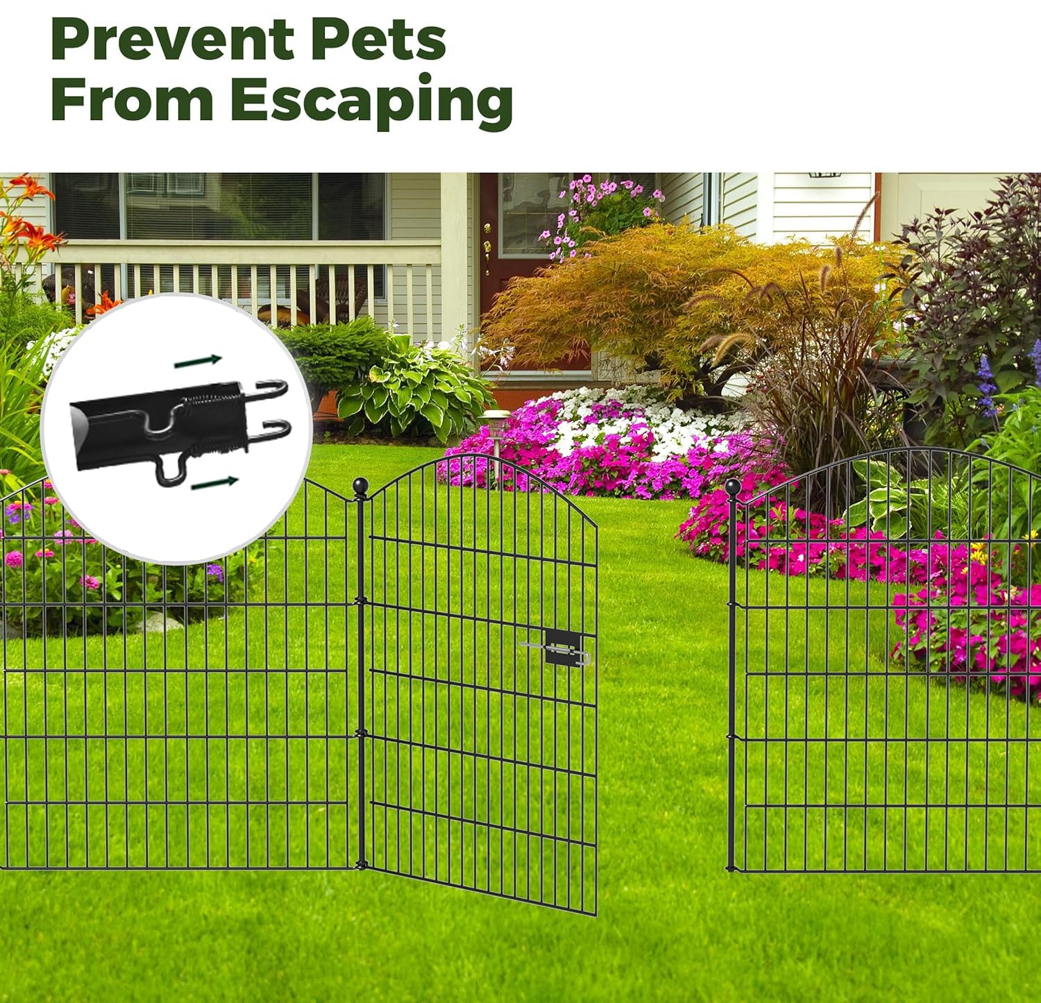 5 piezas Valla decorativa de jardín con puerta, 80 cm(H) X 3,7 m(L), barrera con estacas para perros, mascotas, conejos