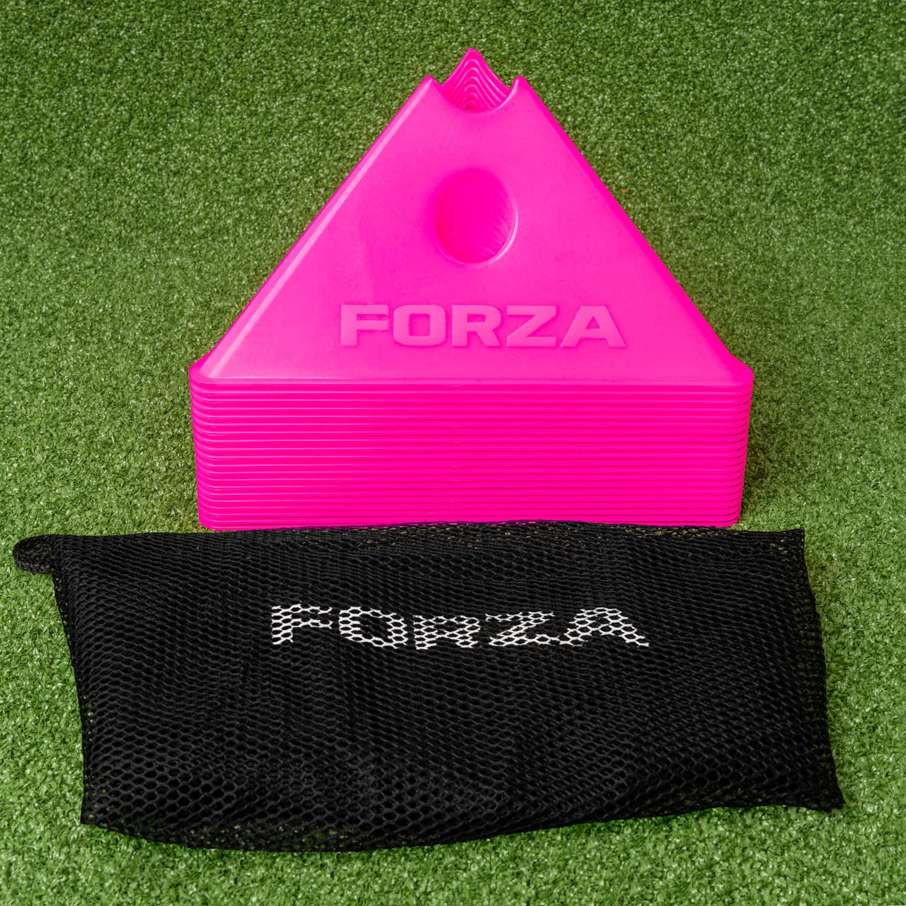 FORZA Jumbo Tri stożki treningowe, kolory fluro, 20 sztuk, w zestawie torba do przenoszenia (różowa)