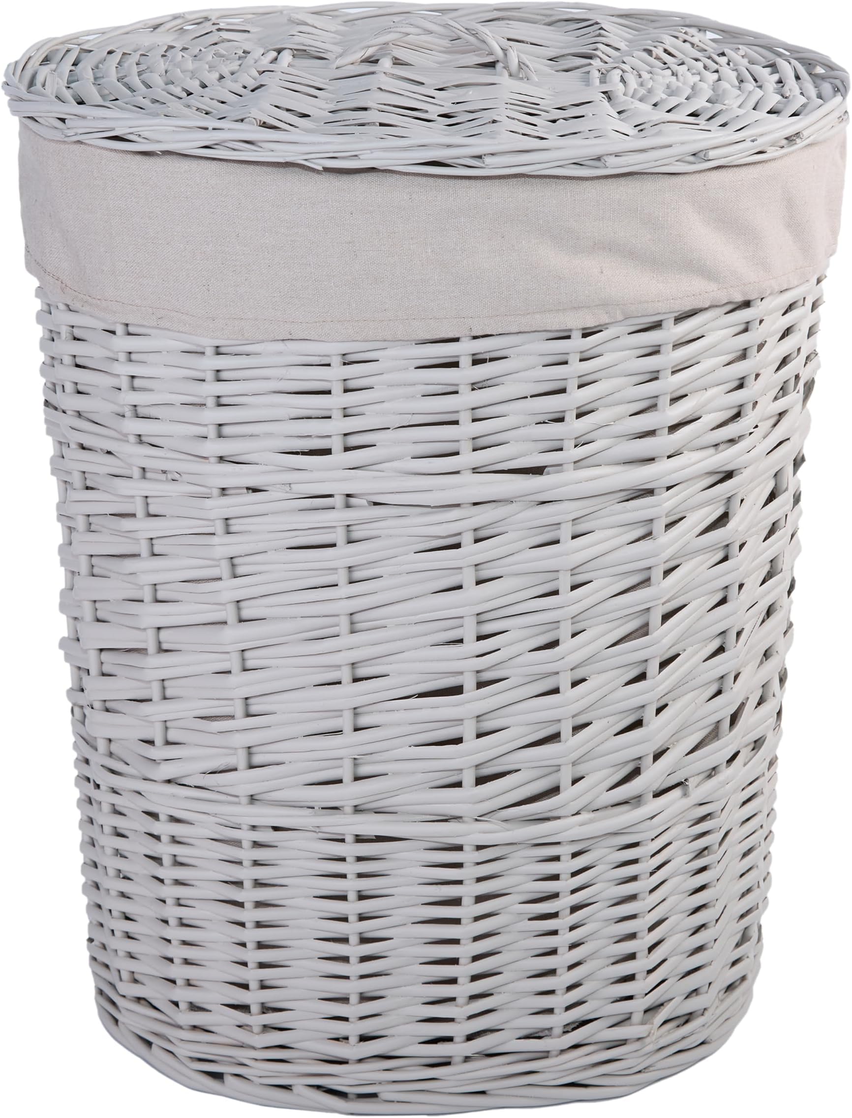 Light Grey Wicker Oval Laundry Basket, Bathroom Storage, Laundry Bag Bin with Liner and Lid (Grey, Small)