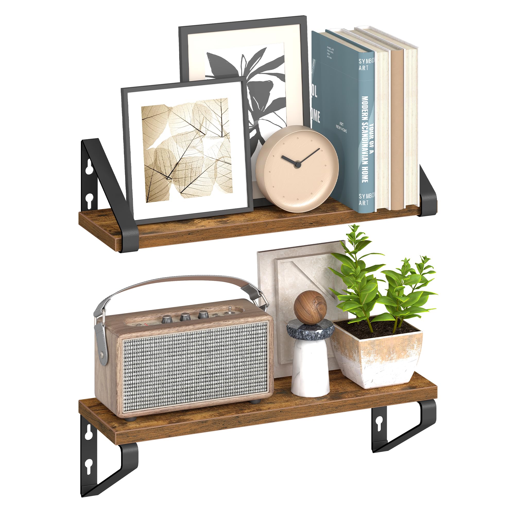 VASAGLE Wandregal, Schweberegal, 2er Set, Regalbrett, 2 Montagemöglichkeiten, 40 cm, für Wohnzimmer, Küche, Arbeitszimmer, Badezimmer, vintagebraun-Mattschwarz LWS042K01