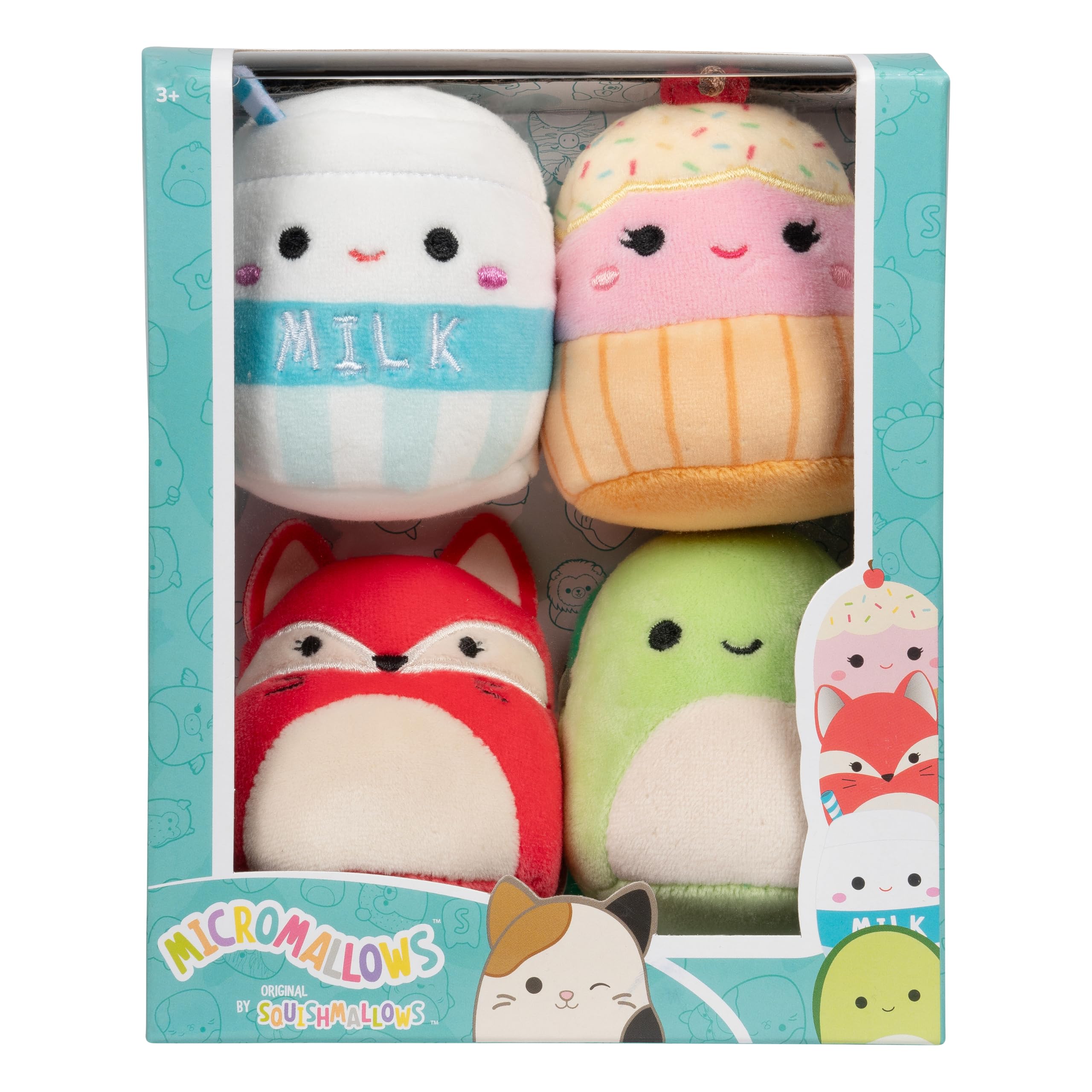 Squishmallows Micromallows Original 4-Pack – Clara Cupcake, Fifi Fox, Henry Turtle, Melly Milk Carton