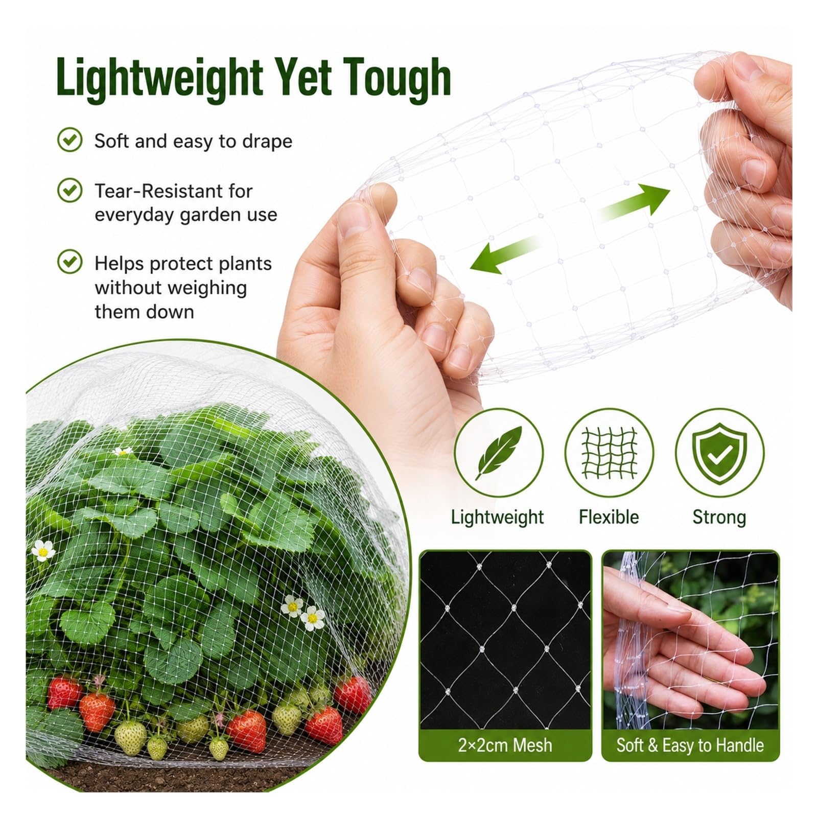 Malla Antipajaros Ligera Resistente, Red Antipajaros Antigranizo Inofensiva Fácil, Nylon UV Corrosión Resistente, Transpirable para Árboles Frutales, Fresas, Guisantes, Legumbres(30 * 30m)