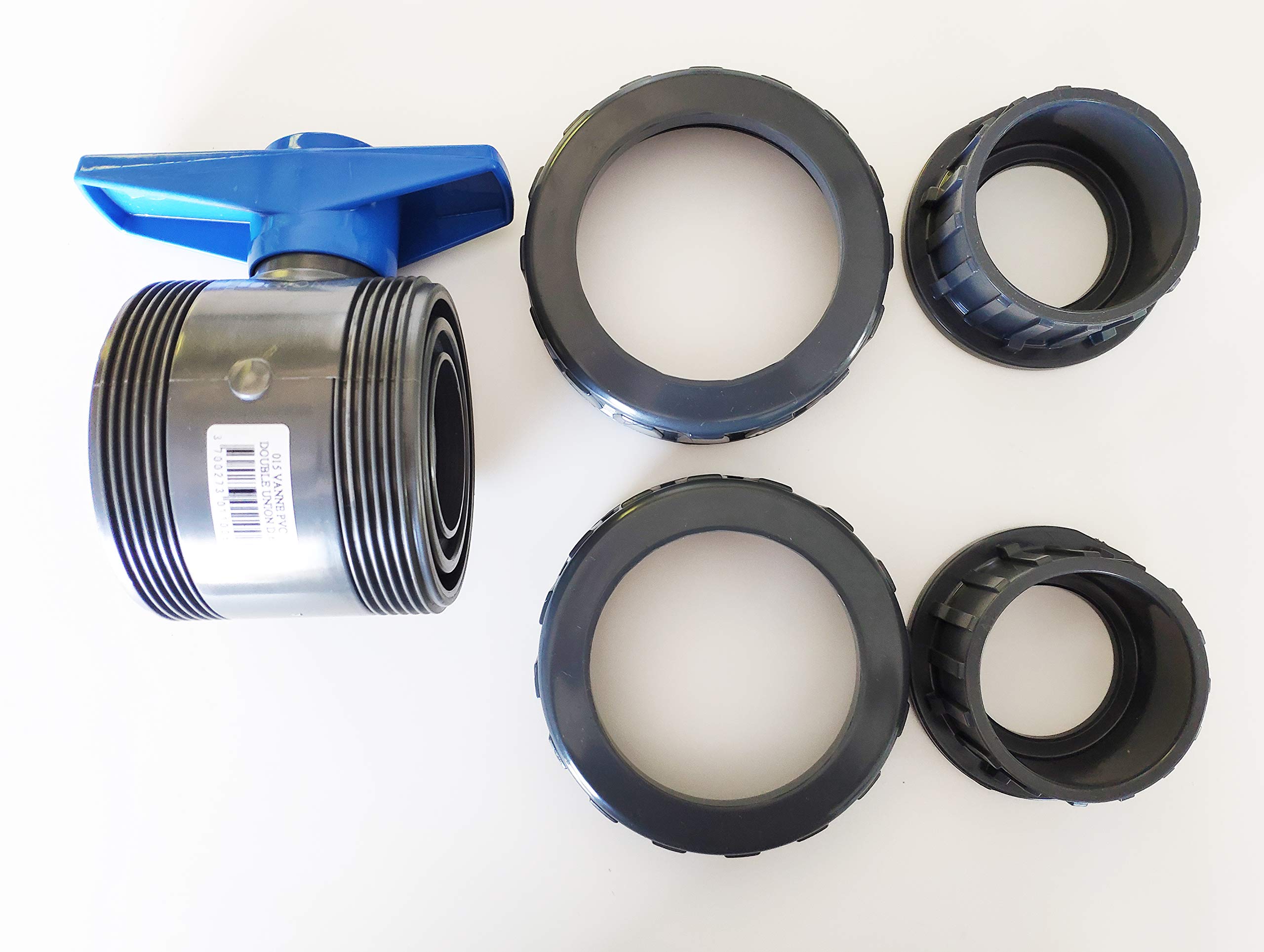 Lot de 2 Vannes 63mm INTERPLAST à coller double union démontable 6,3cm PN16 PVC PRESSION