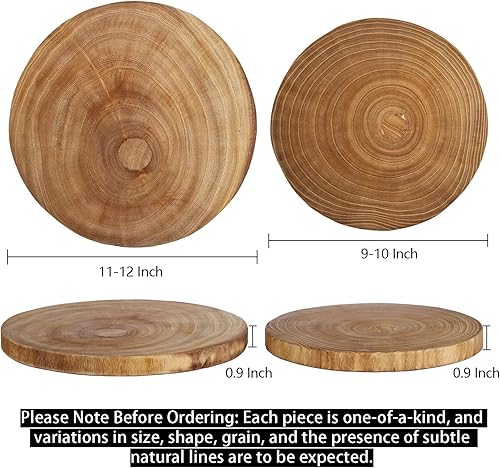 Miniatura 2 de Nicunom 2 Pack Large Wood Slab Serving Board, 9"-10"/11"-12" Wood Cheese Server Round Board, Wooden Slices for Table Centerpieces