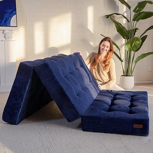 MAXYOYO Colchón de tres pliegues, cama plegable de espuma tipo futón de 6 pulgadas, colchón plegable para el suelo, cama de invitados, futón,