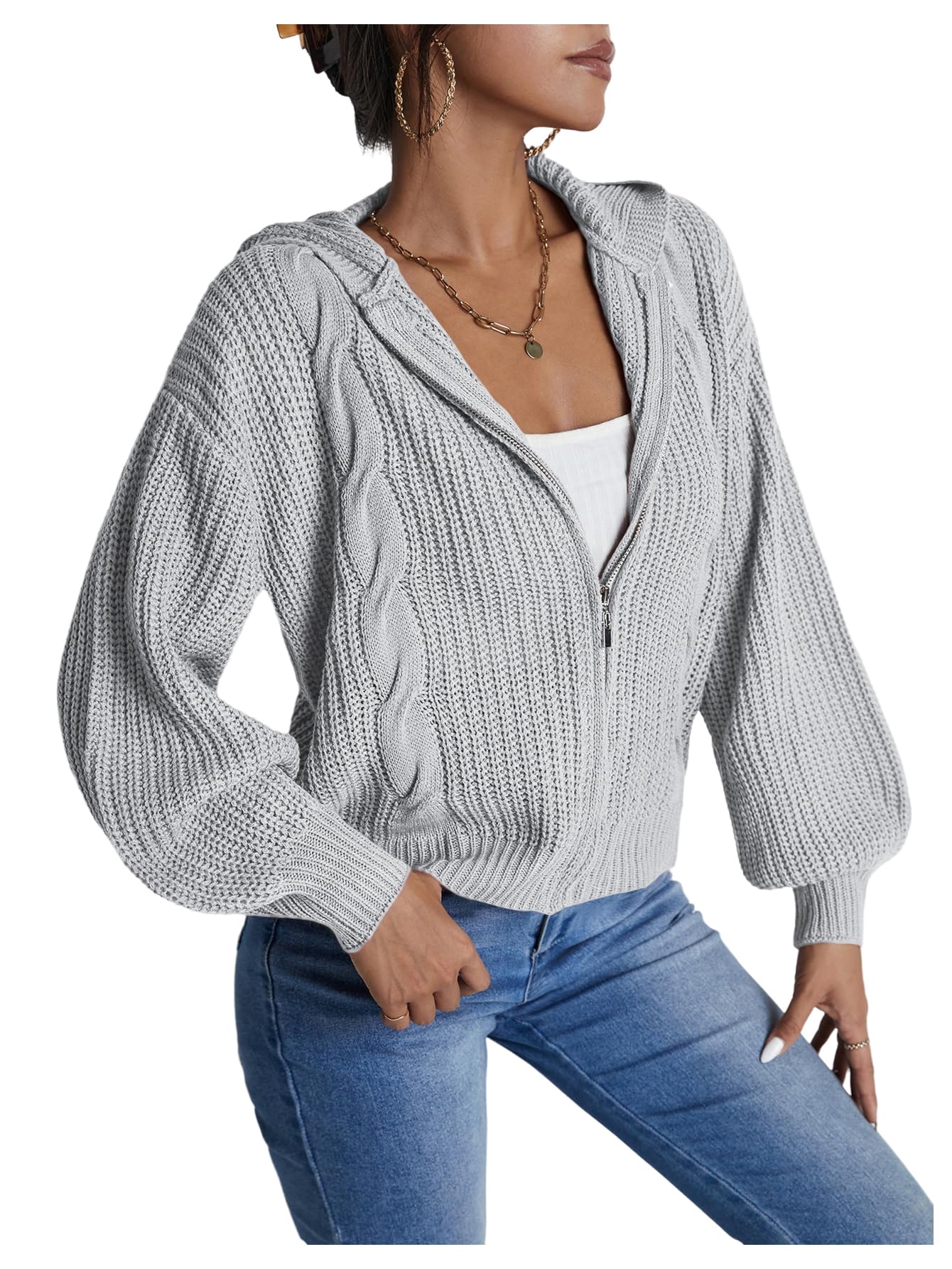 SOLY HUX Womens Zip Up Hooded Cardigan Long Sleeve Drop Shoulder Knit Sweater Hoodies Fall Outerwear