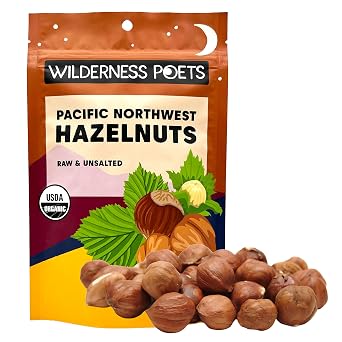 Wilderness Poets, Organic, Pacific Northwest-Grown Hazelnuts - Raw, Whole Nuts with Skins, No Shells 8 Ounce