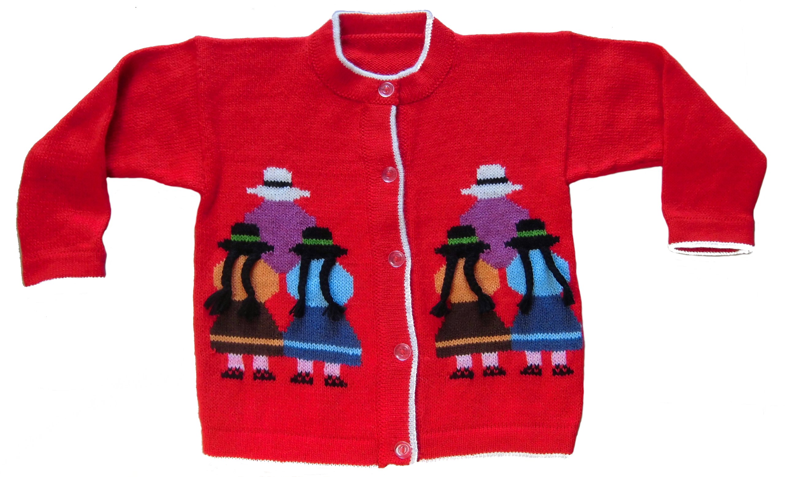 Chaqueta de punto unisex infantil de lana de alpaca, diseño peruano, rojo, 6 Años