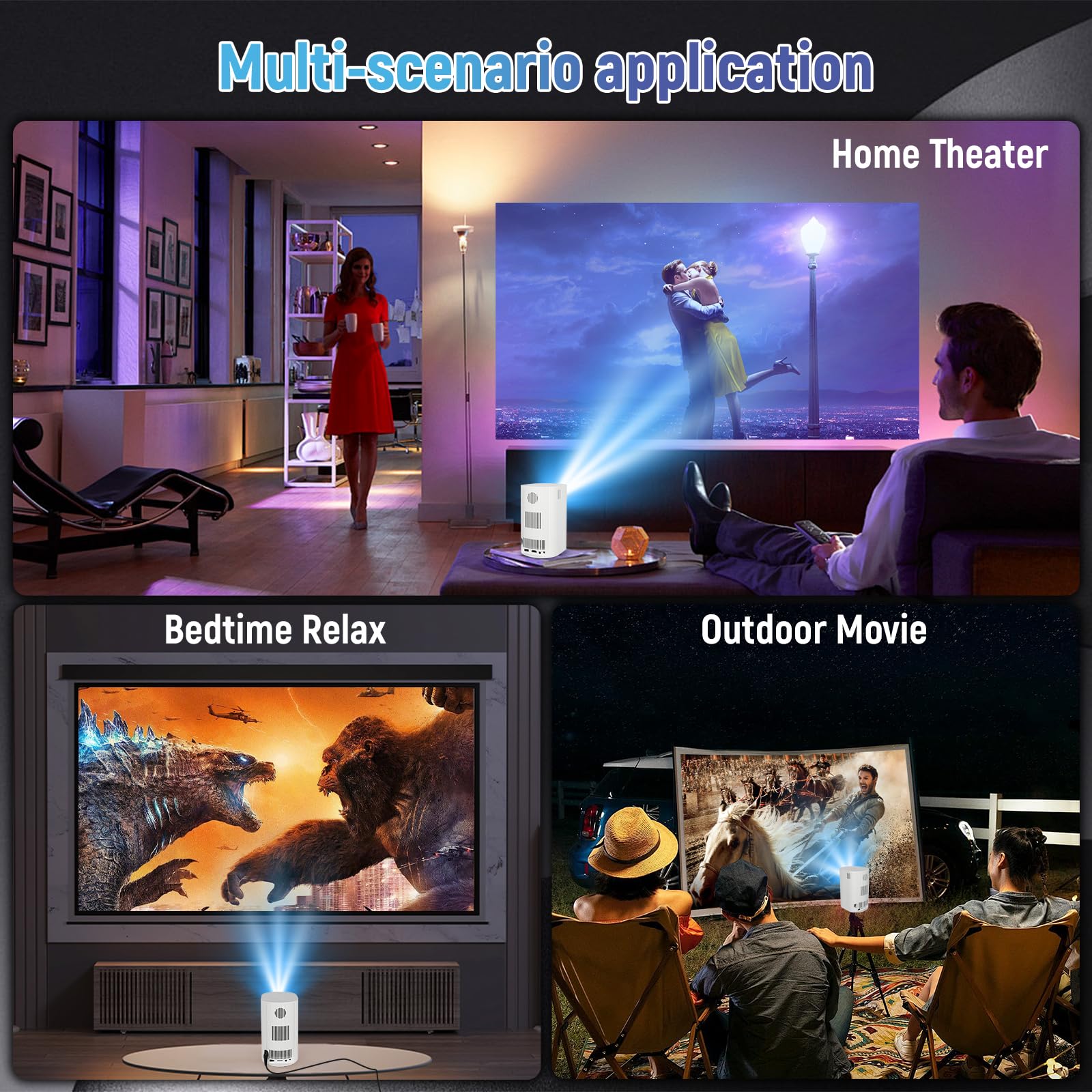 Mini proiettore 4K 1080P, mini proiettore 200 ANSI lumen, proiettore video portatile, correzione verticale automatica e WiFi 6/BT5.4, una nuova generazione di proiettori intelligenti chiusi