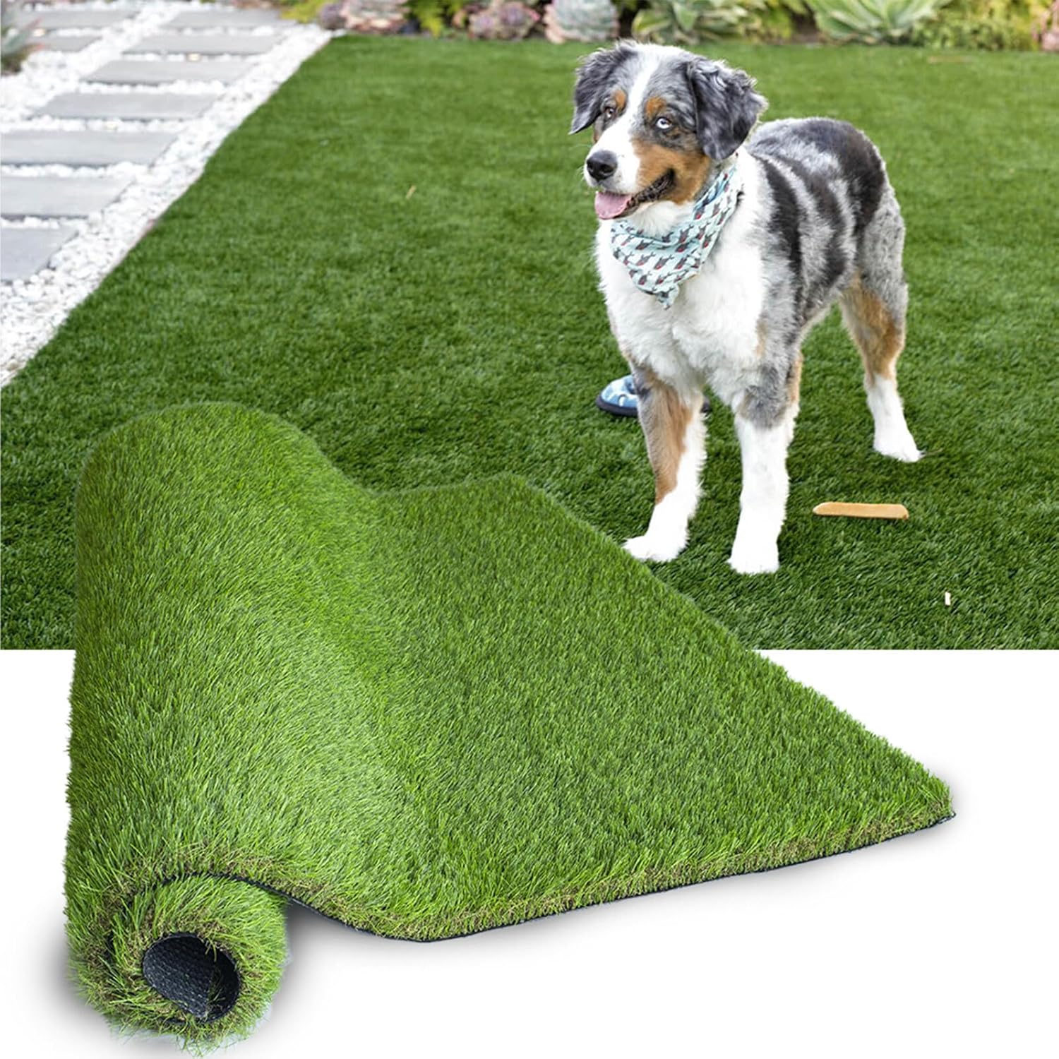 Artificial Grass Deluxe Fake Grass Turf Mat with Drainage Holes Realistic Faux Grass for Patio Lawn Balcony Weddings 7FTx15FT Outdoor Rug Synthetic Grass Customized Reusable Pet Astroturf 7FTx15FT(105 Square FT) Green-7FT