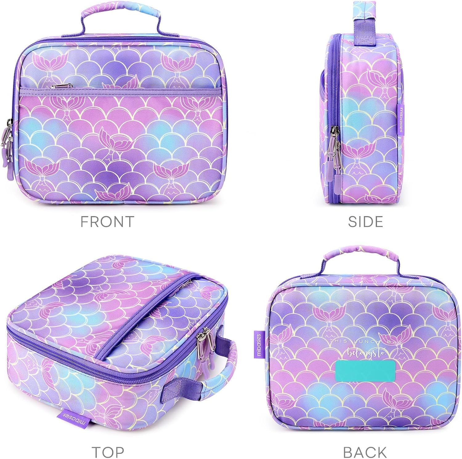 mibasies Kids Lunch Box for Girls Toddler, Insulated and Reusable Lunch Bag for School, Mermaid Tail