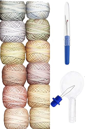 Valdani Hilo de bordar Perle Cotton Tamaño 12 Colección Muddy Monet teñido a mano (PC12-Mmonet) con Destripador de costura y enhebrador de agujas