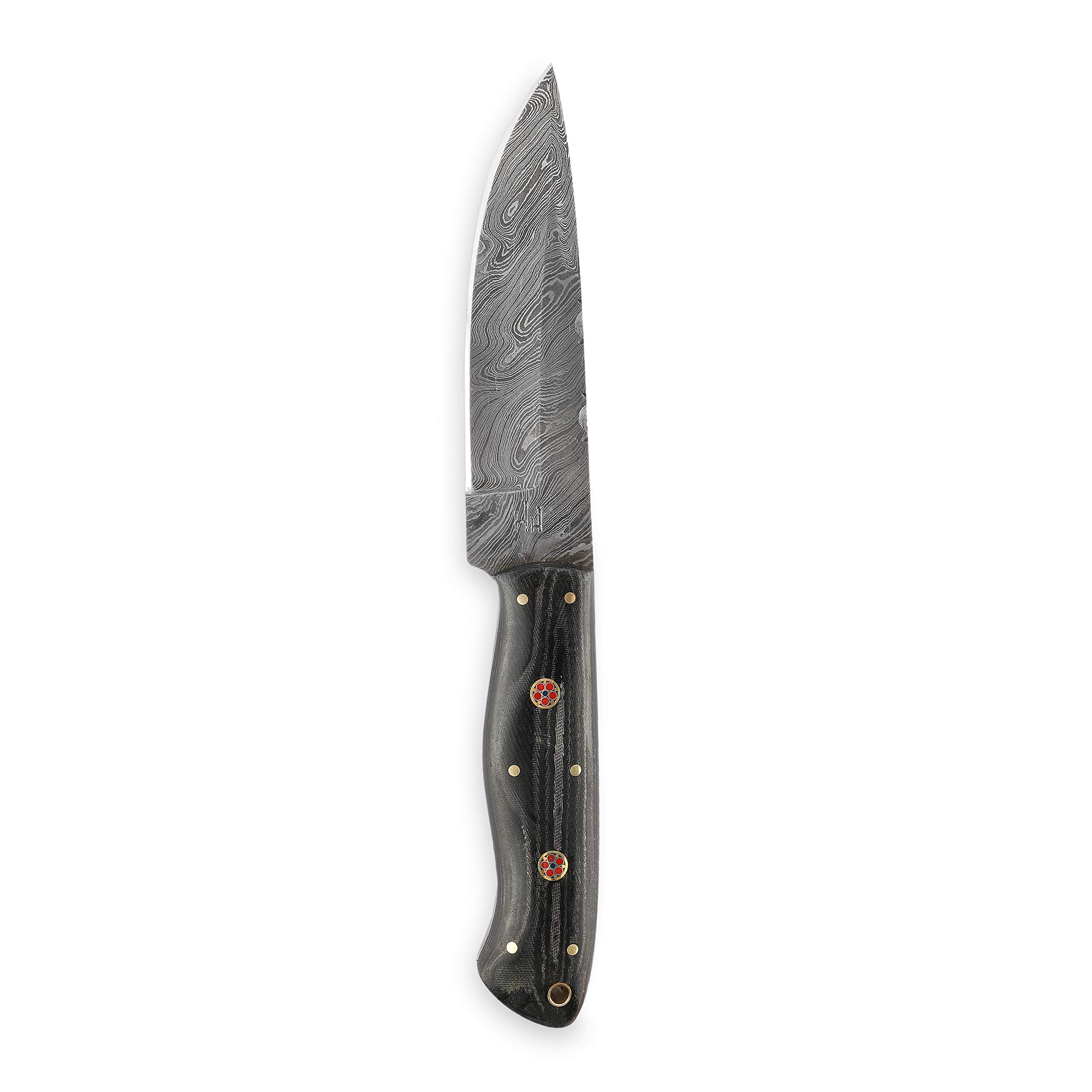 Hobby Hut HH-412 Damaskusmesser, handgefertigt, 25,4 cm, Bushcraft, Jagdmesser, Micarta-Griff | Lederscheide | Full Tang, feste Klinge | Rasierklinge, Damaststahl