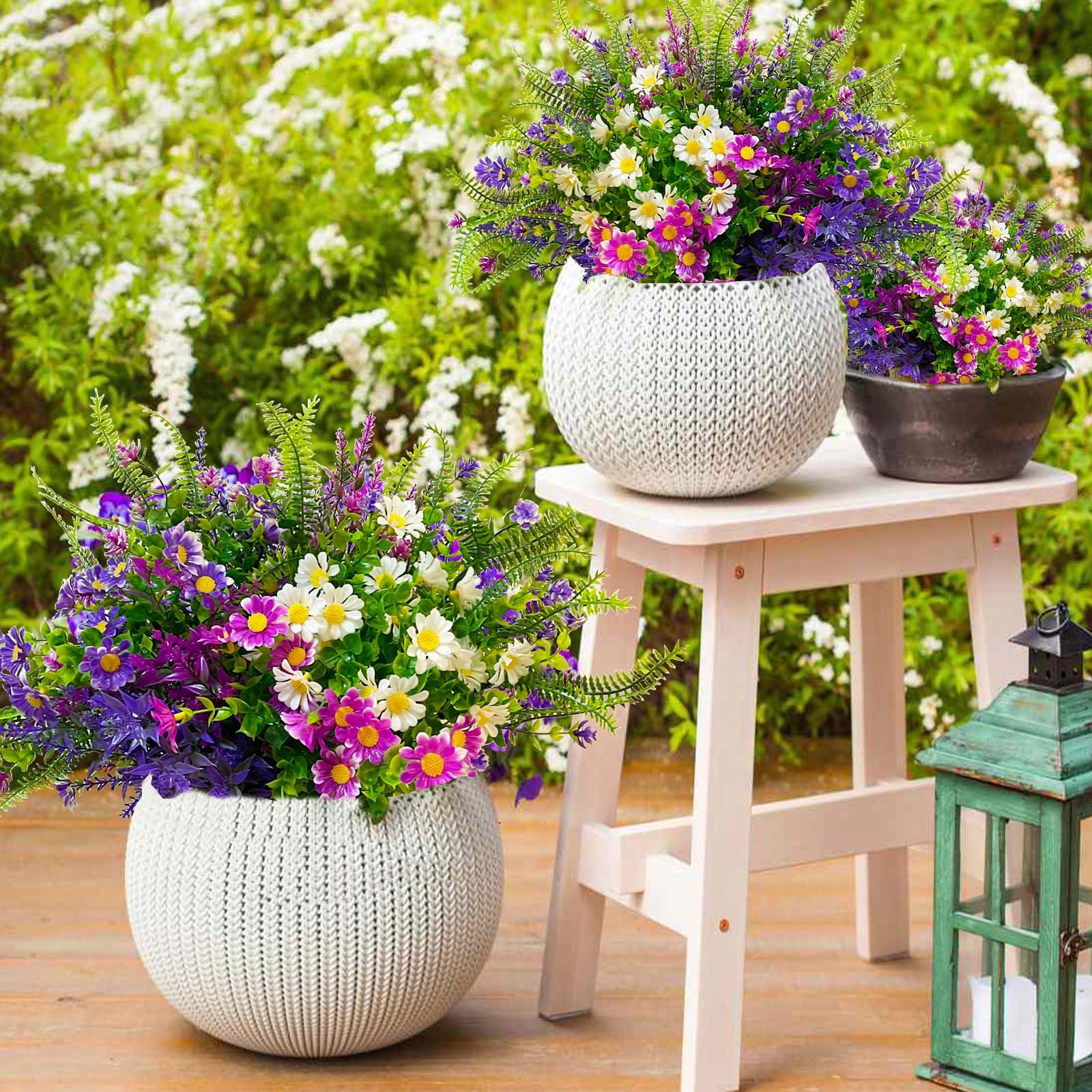 14 Fiori Finti Da Esterno UV Resistenti 7 Colori: Piante Artificiali Di Viola Per Giardino E Casa