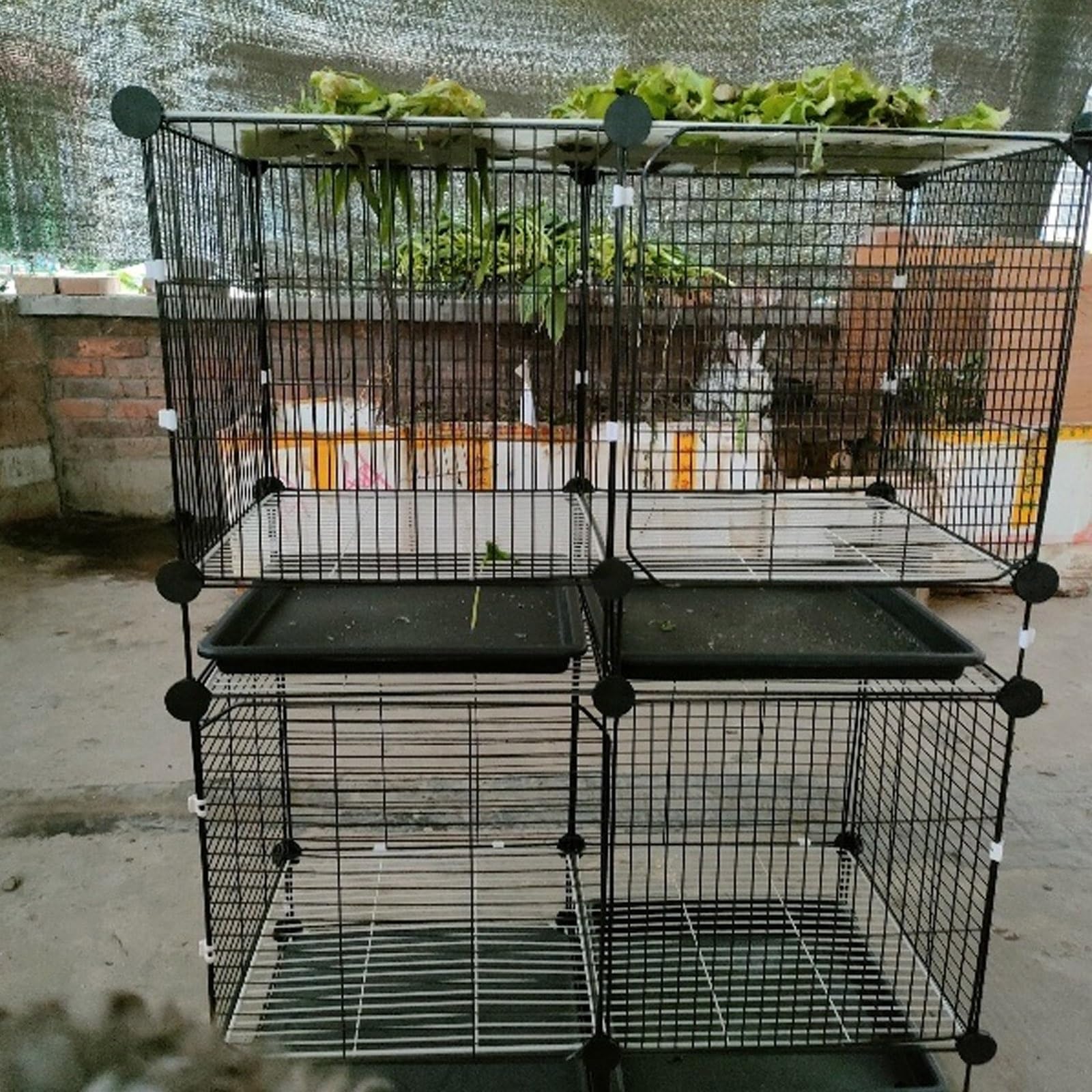 Jaula Conejo Grande Interior con Ruedas, Espacio Independiente de Varios Niveles, Estructura Metálica, con Bandeja, para Animalitos(Black,107 * 37 * 90cm)