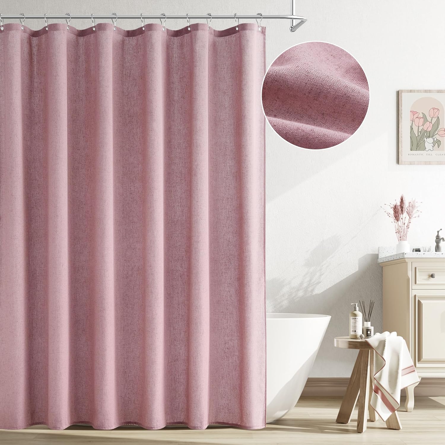 Amazon.com: Naturoom Blush Pink Linen Shower Curtain, Cloth Textured Fabric Shower Curtain Set ...