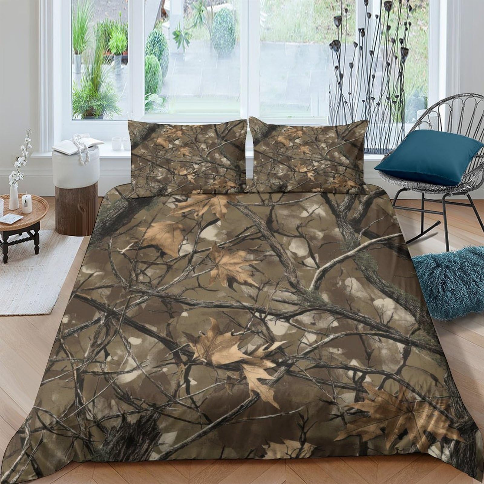 Ctjqhvkz Style-1 3D Printed Forest Camo Fitted Sheet Microfiber Soft Breathable Woodland Leaves Mattress Cover For Bedroom Decor Single（135X200cm）