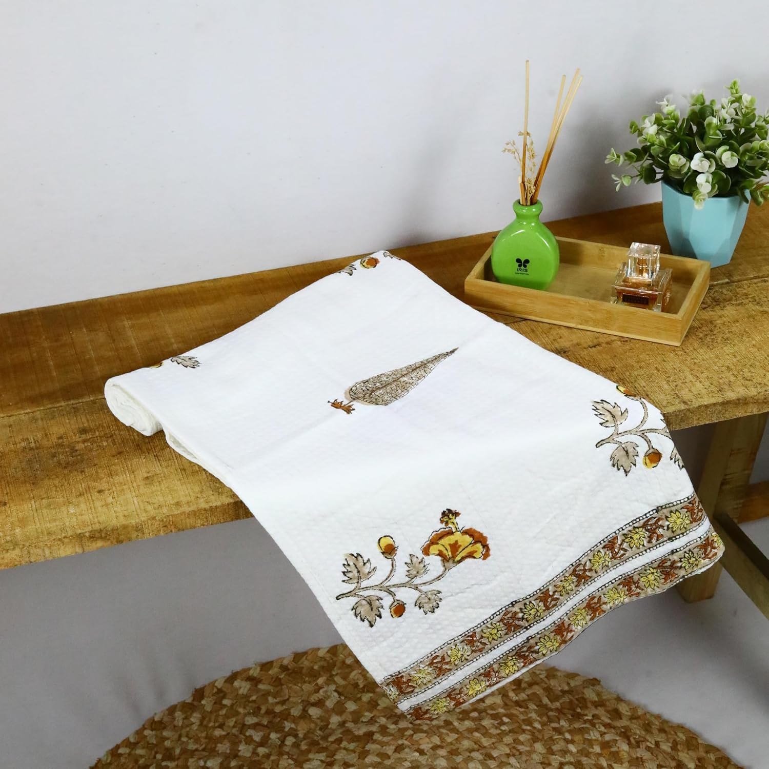 Trade Star Hand Block Printed Towel 100% Cotton Waffle Towel Quick Drying Lightweight Soft Bath Cloth for Bath Gym Beach & Travel (30x60 Inches) (Pattern 9)