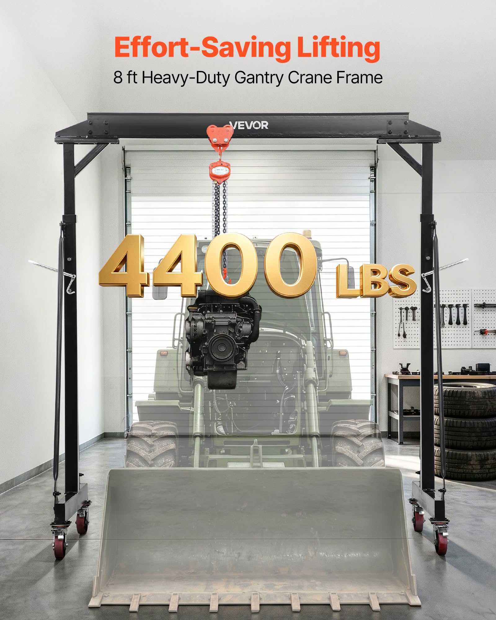 VEVOR Mobiler Portalkran mit 1995,81kg Tragkraft, 251-371cm Höhenverstellbarer Ladekran aus Stahl, Robuster Werkstattkran Inkl. 360° Lenkrollen mit Bremsen, Lastkran für Lager Werkstatt Baustelle