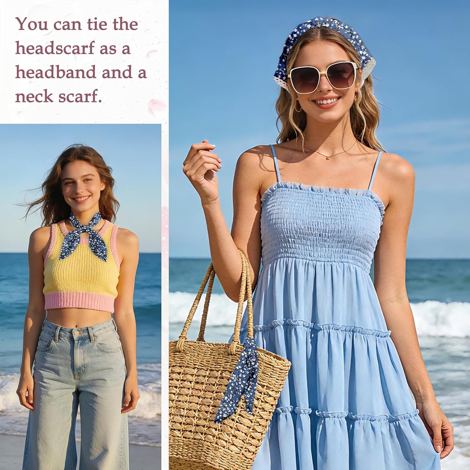 LJBFNN Floral Bandana for Women, Triangle Flower Head Kerchief
