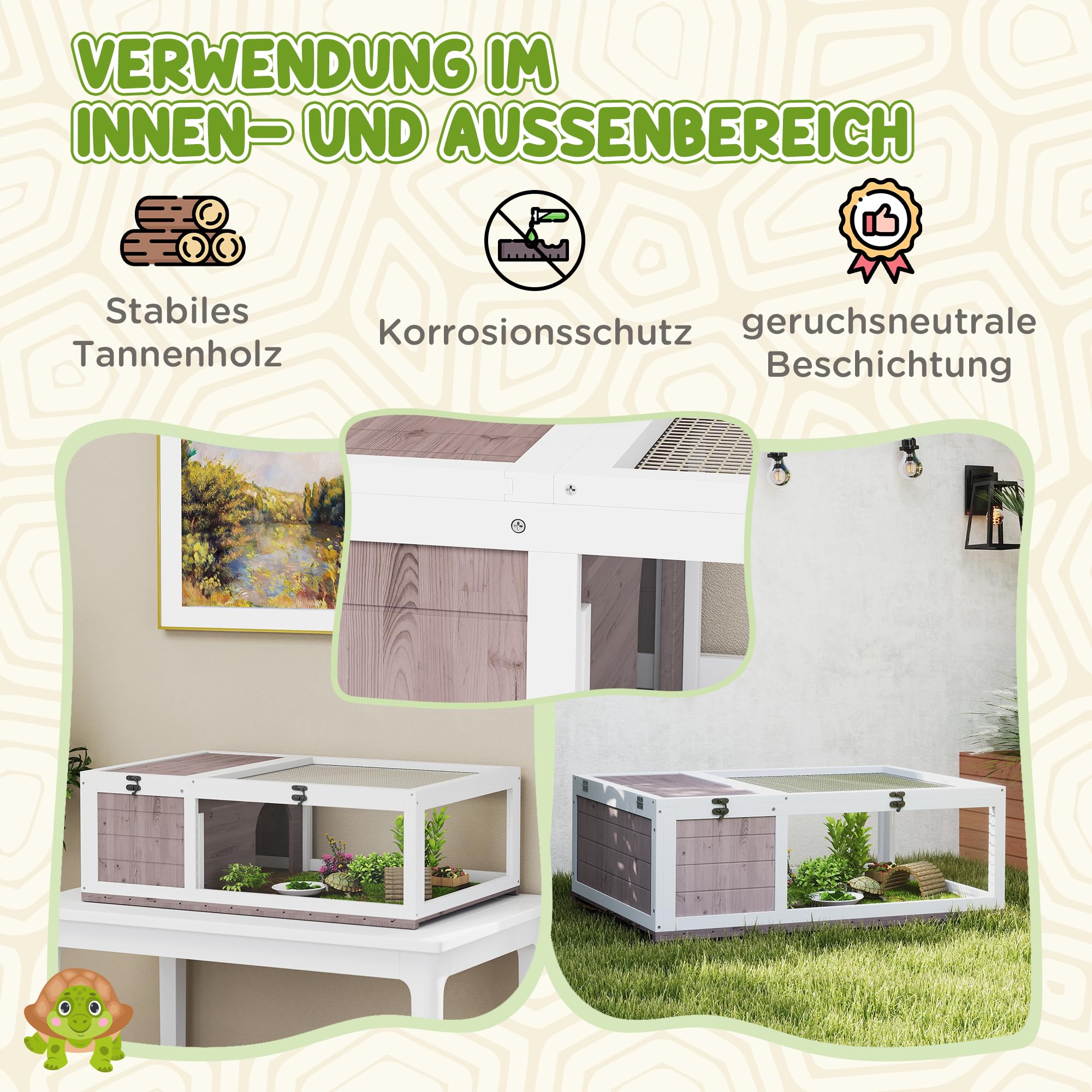 Domek dla żółwi PawHut, zagroda z głównymi domkami, otwierany górny, zewnętrzny klatka dla gadów, terrarium dla żółwi, gadów, jaszczurek, węży, brązowy