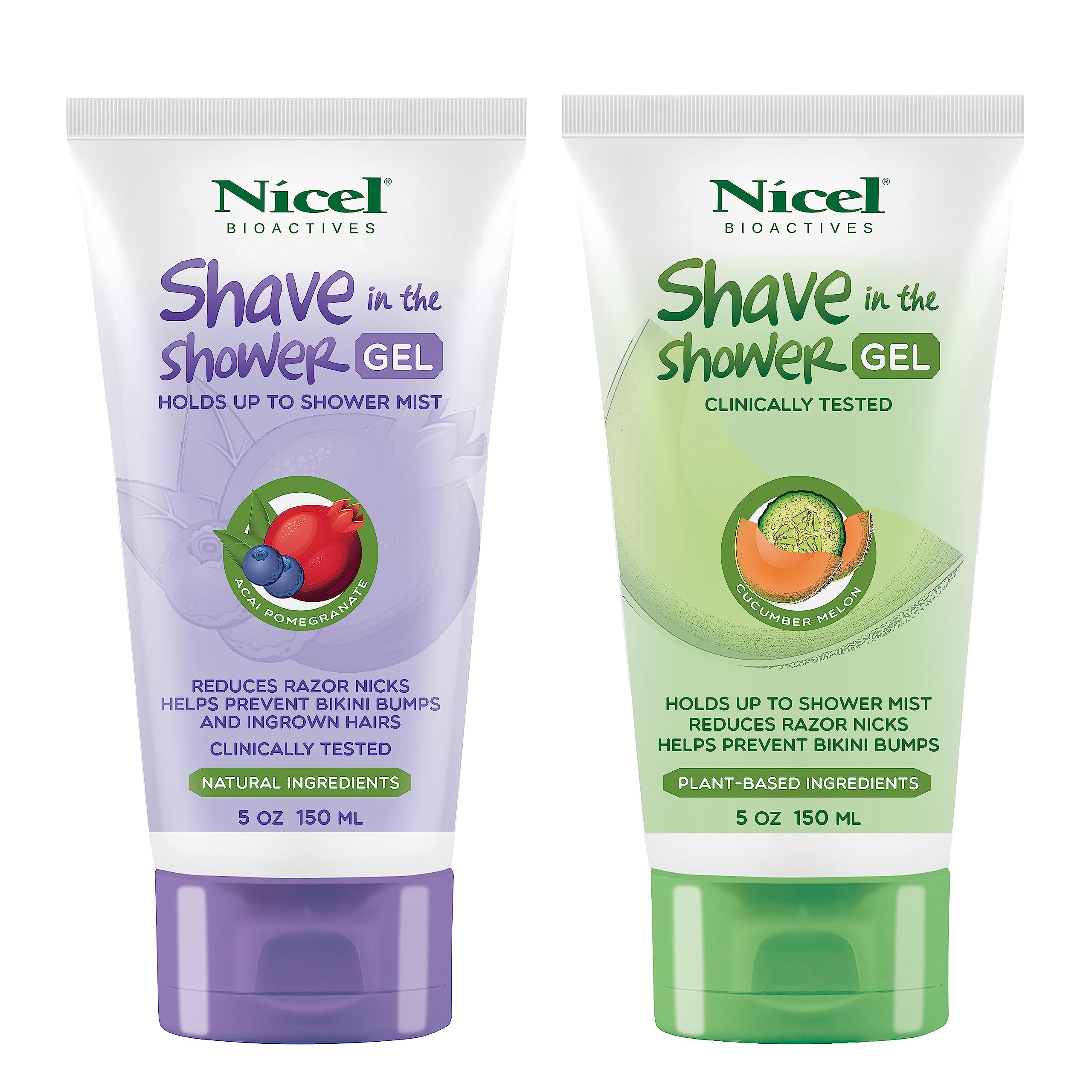 Nicel Women's Shave in the Shower Gel 2 Pack (Cucumber Melon & Acai Pomogranate)