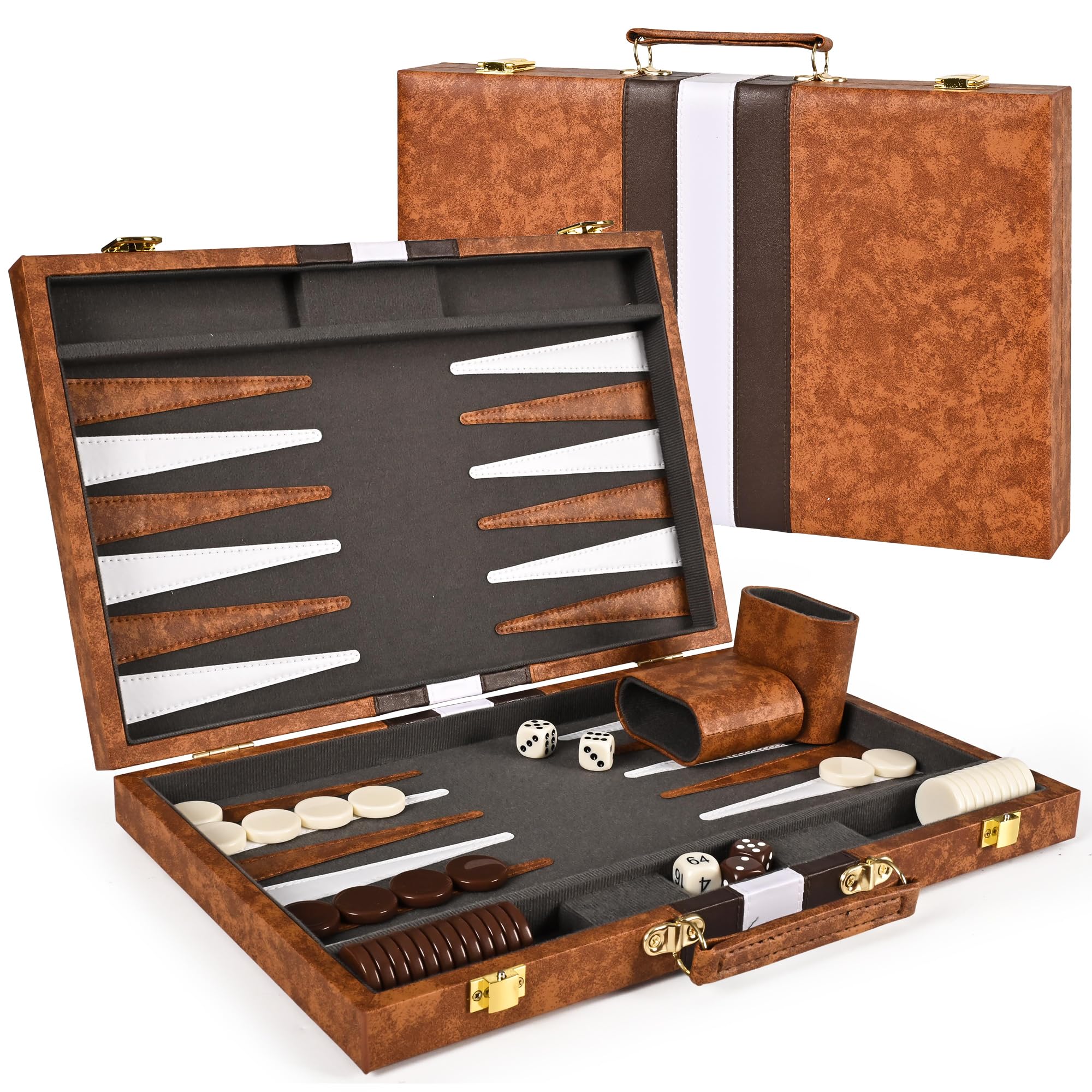 ropoda Backgammon Board Game Set (15 Inches) for Adults and Kids - Classic Board Strategy Game - Portable and Travel Backgammon Set with Premium Leather Case - Best Strategy & Tip Guide