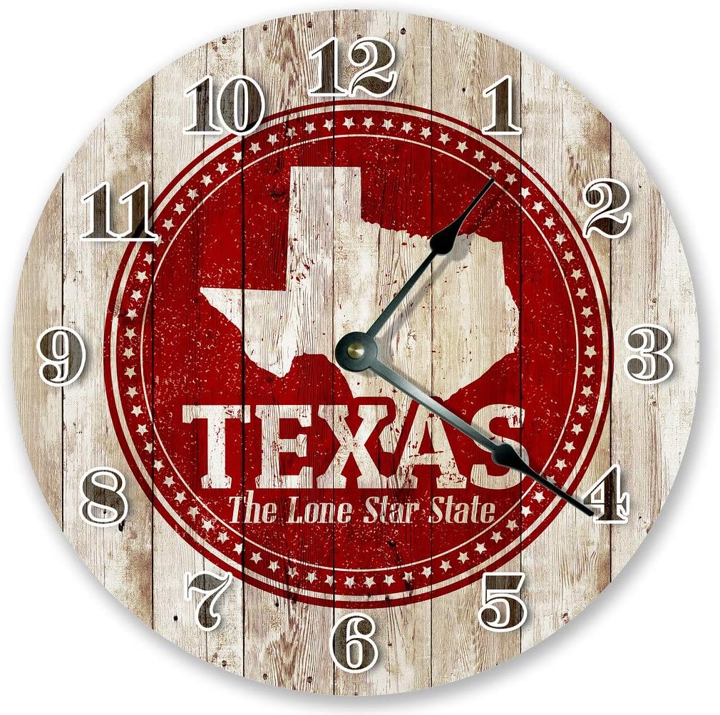 10.5" Texas State Rubber Stamp Clock - Large 10.5" Wall Clock - Home Decor Clock