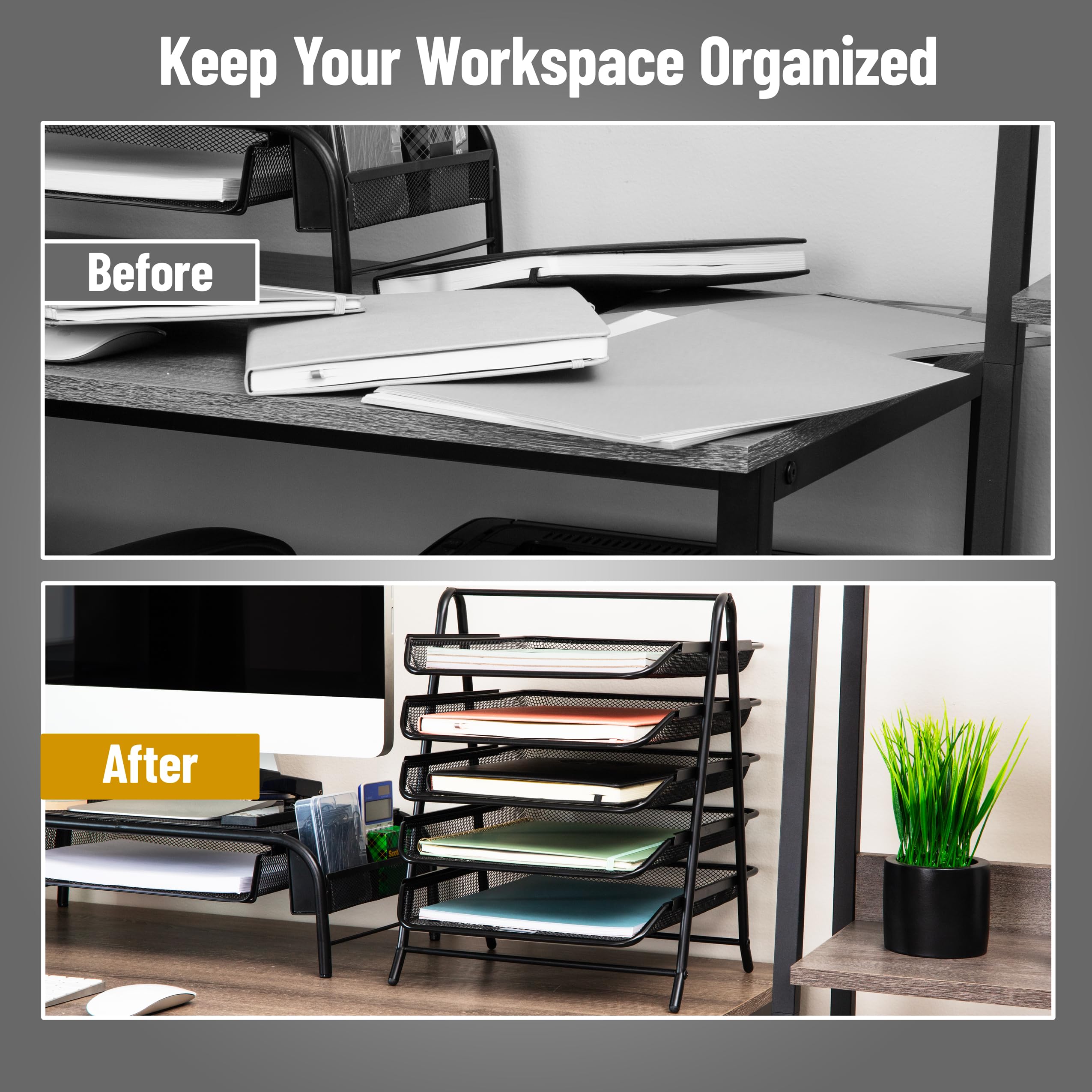 Mind Reader 5-stöckiger Papierablagekorb, Desktop-Organizer, Aktenaufbewahrung, Büro, Metallgitter, 29,85 x 35,56 x 36,83 cm (L x B x H), Set mit 2, Schwarz