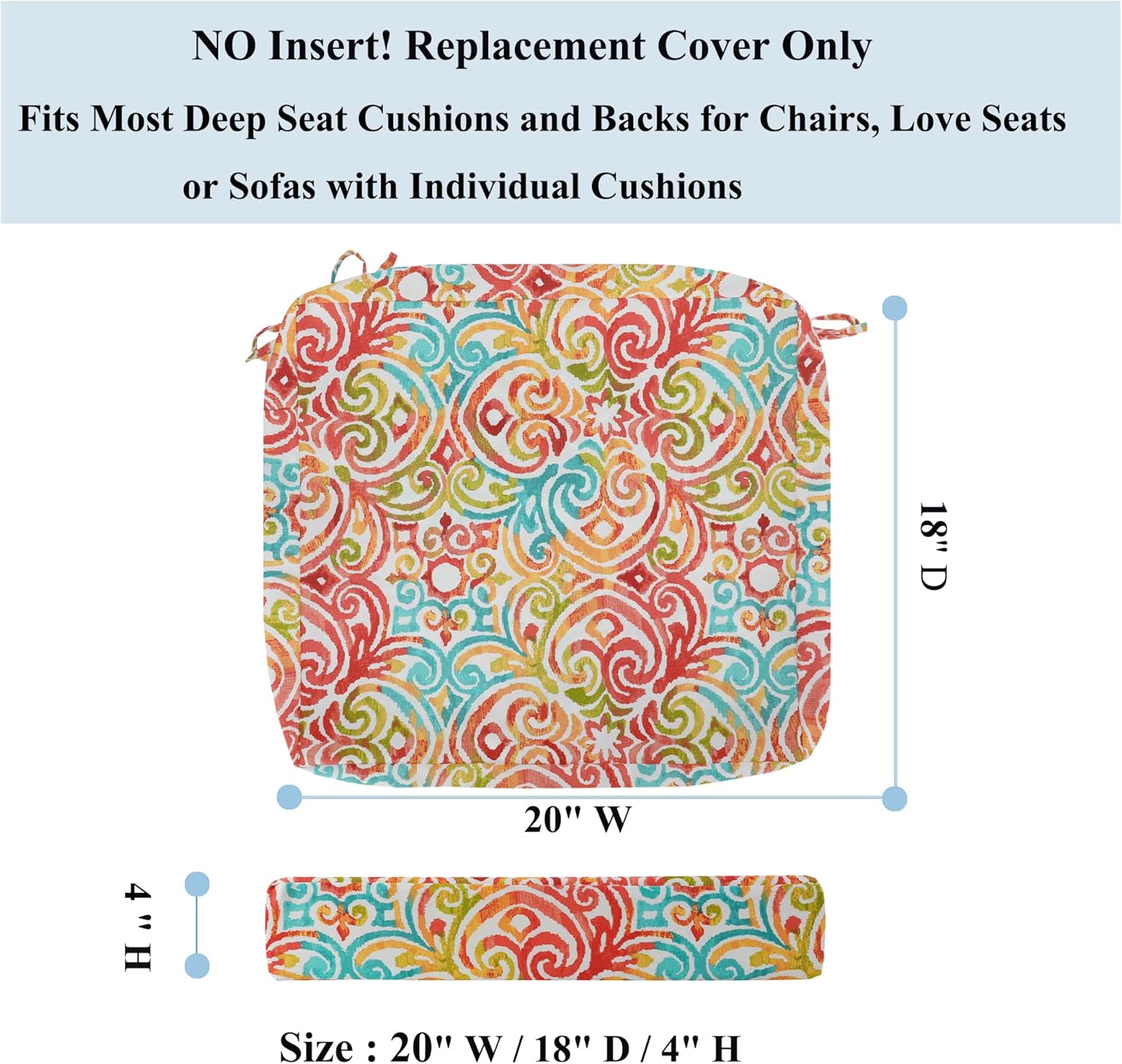 FUNHOME Outdoor Chair Cushion Covers 2 Pack, No Insert! Patio Cushion Covers Replacement 20" x 18" x 4", Water Resistant Chair Cushion Slipcovers, Corinthian Dapple (Covers ONLY)