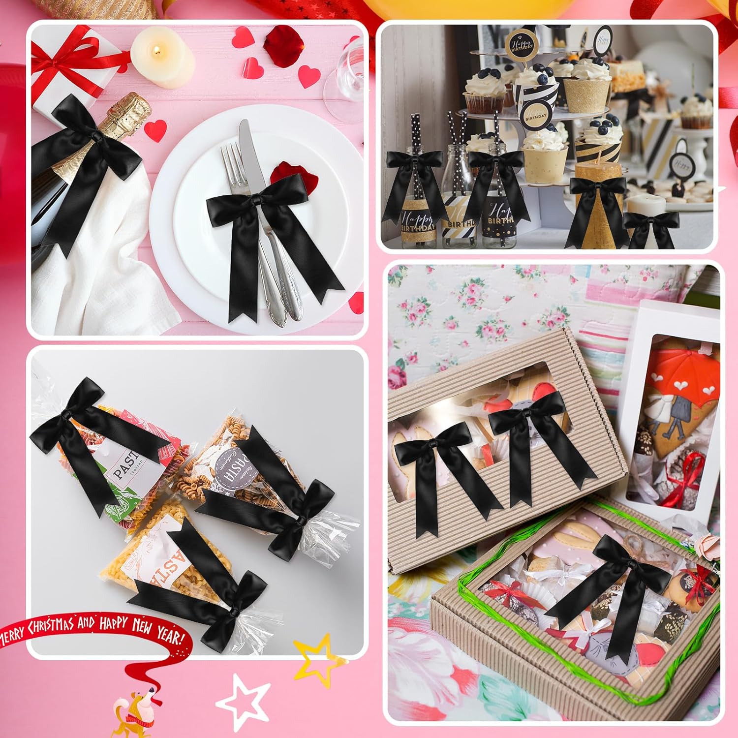 Riceshoot 24 Pcs Satin Ribbon Bows 5x7'' Self Adhesive Stick on Premade Satin Bows with Double Sided Tape for Gift Wrapping Crafts Wedding Valentine Birthday Balloons(Black) - Image 6