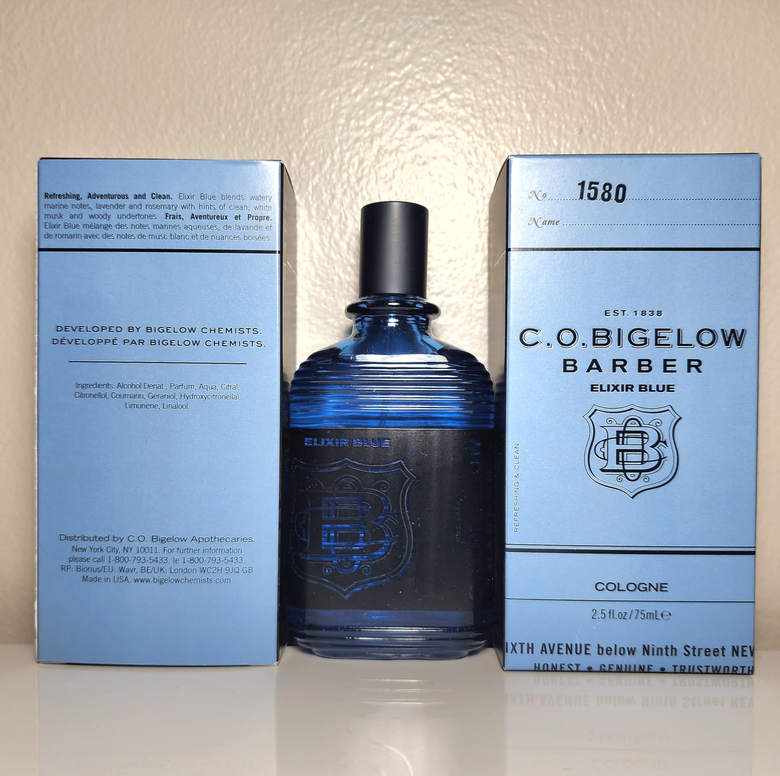 Generic 3 x Elixir Blue Cologne 1580, Bigelow, each 2.5 fl oz for men Barber