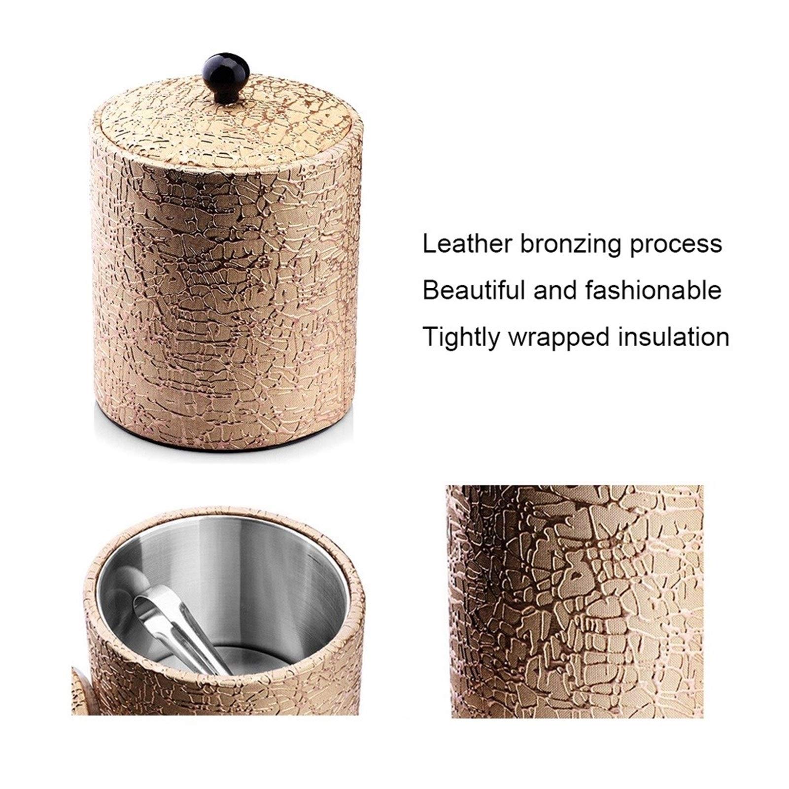 Cubo para Hielo 1.2 litros de Cuero de imitación de Oro Aislado Cubo de Hielo con Bonus Hielo Pinzas de Acero Durable de línea Inoxidable Cubo de Hielo Aislante
