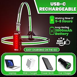 LUMEFIT Running Lights for Runners with Yellow Reflective Vest, Adjustable Beam Night Safety LED Chest Light Run, Dog Walking, and Jogging Gear, Rechargeable Headlamp Flashlight