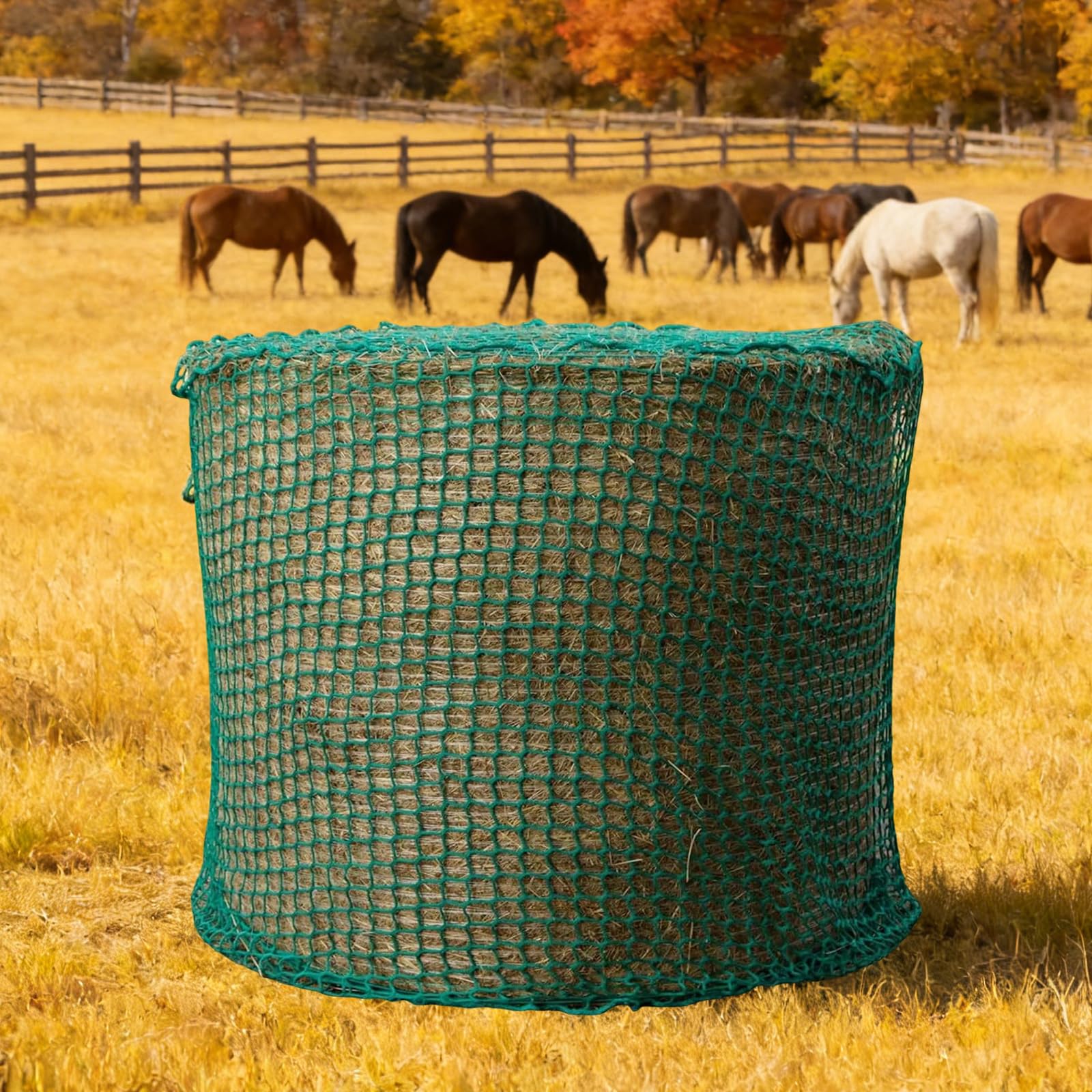 Tokenhigh Round Bale Hay Net for Horses, Knotless Slow Feed Hay Net for Livestocks, Heavy Strength Large Hay Net Wrap Around the Hay Bale for Horse Cattle Sheep in Farms and Pastures (6x6 ft)